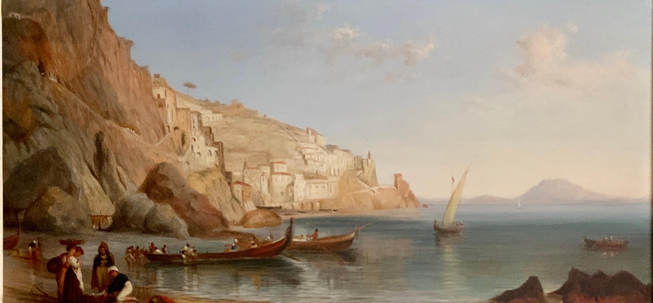 Mid-19th Century Pair Oil Paintings by James Bridges Bay of Naples C.1838
