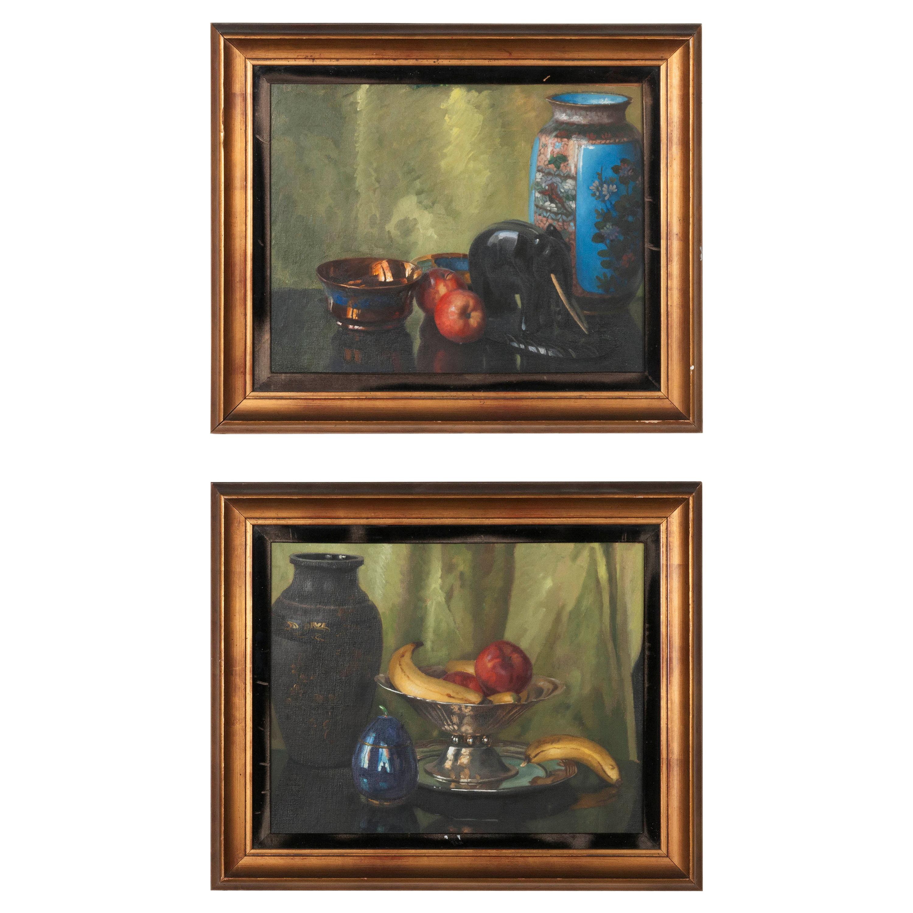 Paire de peintures à l'huile, Nature morte aux fruits par Eddy Passauro, datée de 1932 en vente