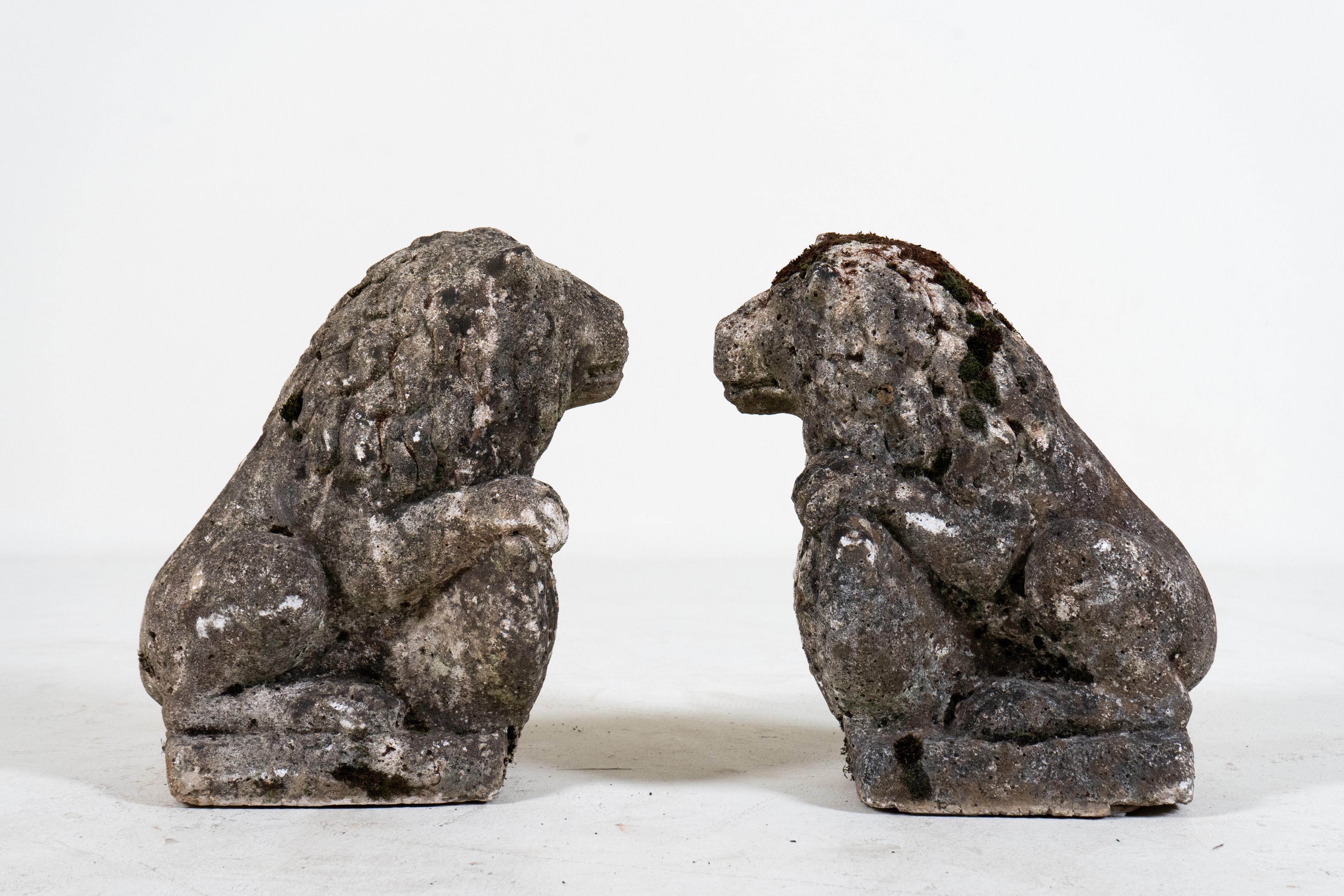 French A Pair on Antique Limestone Lions, France c.1900 For Sale