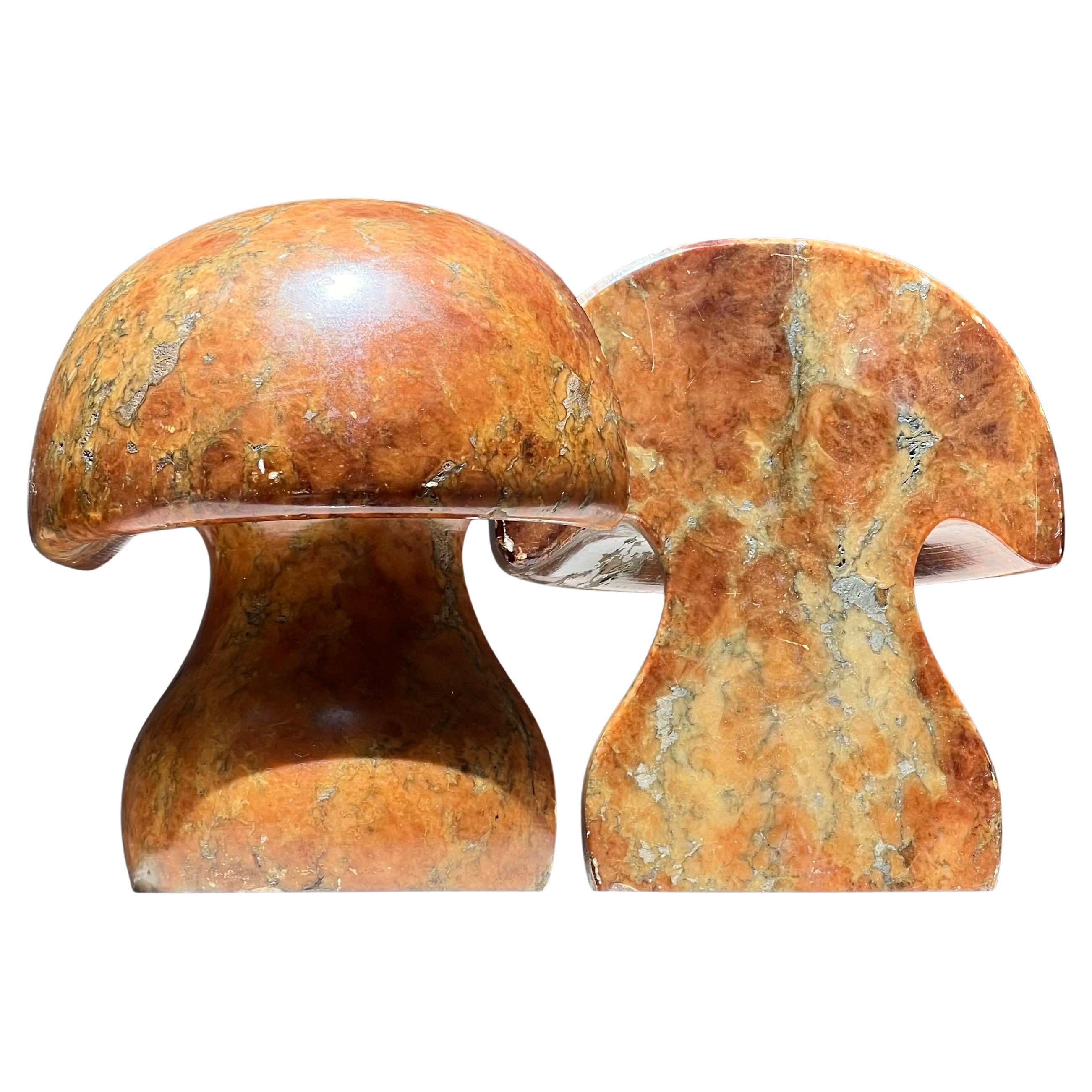 A pair or vintage Italian alabaster mushroom bookends, circa 1960