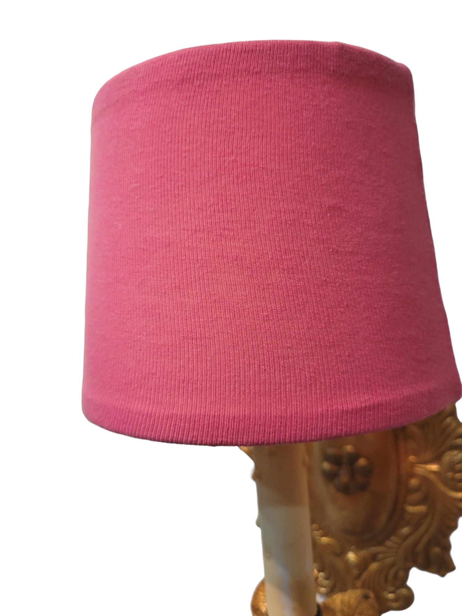 Gilt A Pair Pink Shade Palm Beach Regency Style Wall Sconces For Sale