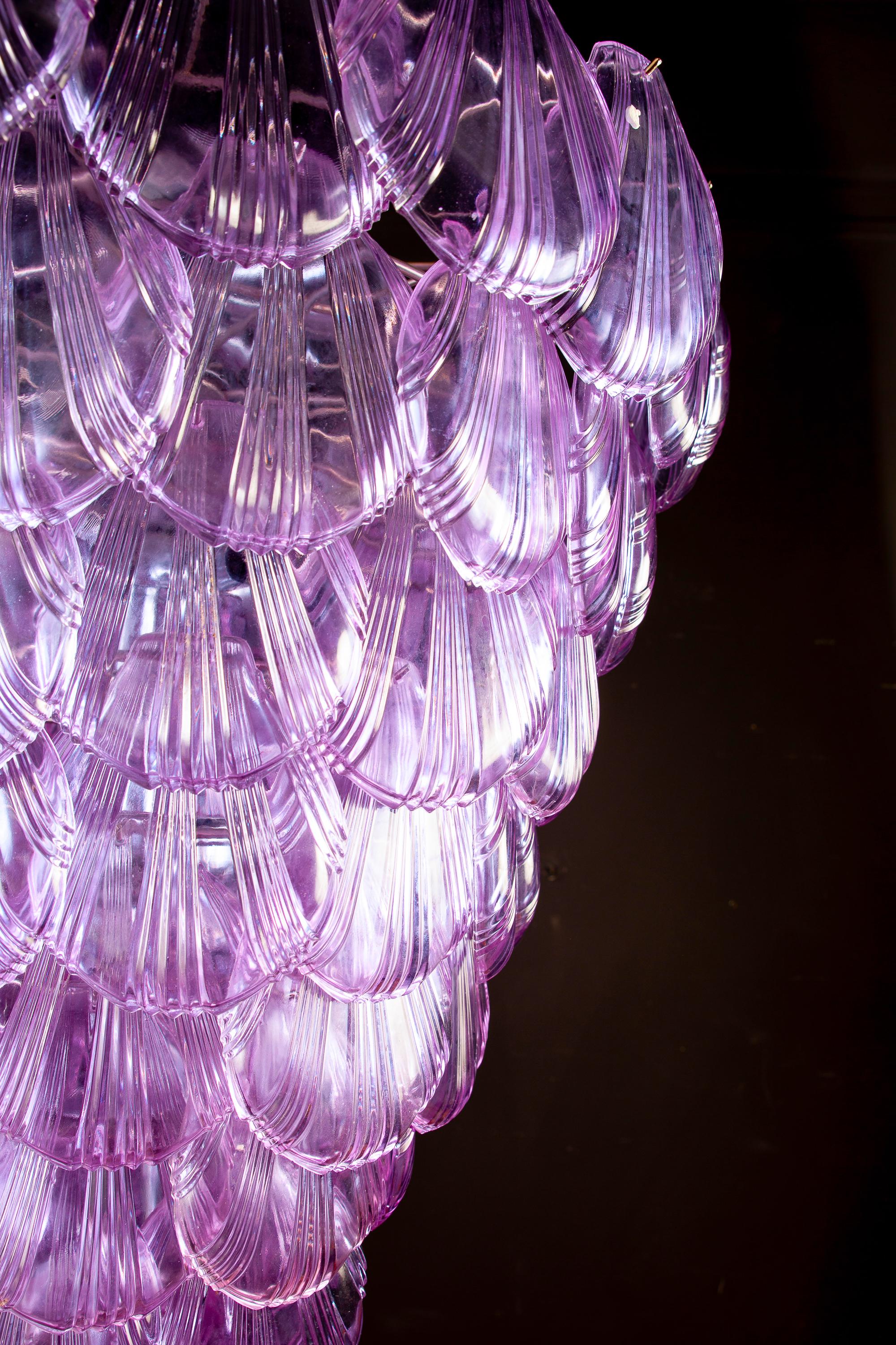 Pair of Pink Shell Murano Glass Huge Chandelier, 1980 For Sale 3