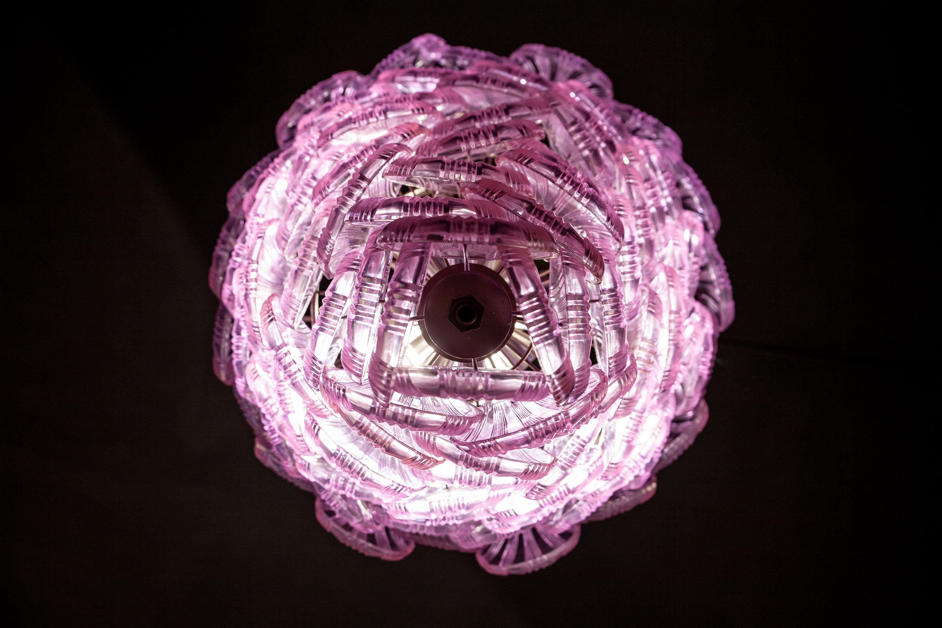 Pair of Pink Shell Murano Glass Huge Chandelier, 1980 For Sale 5