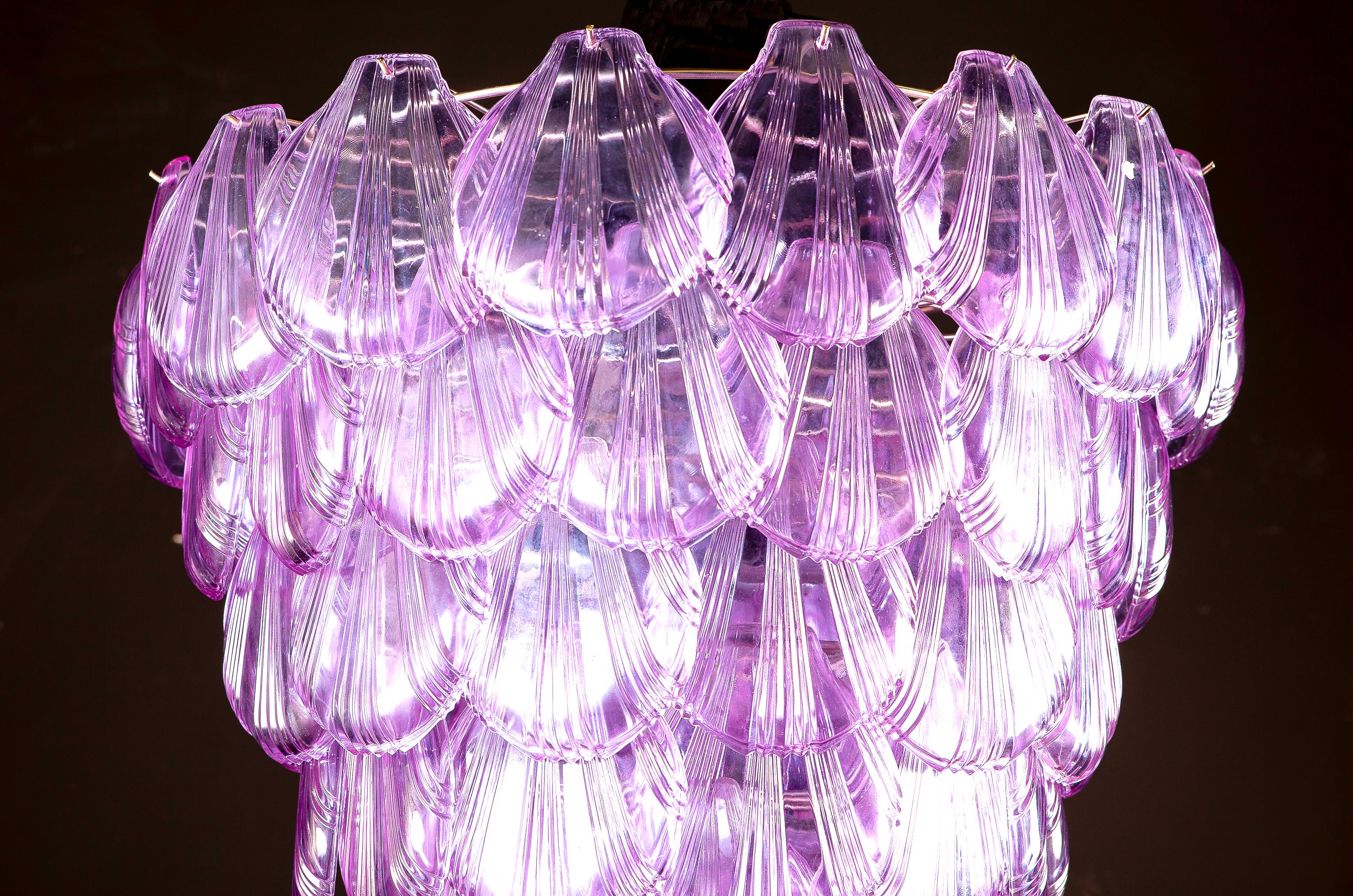 Pair of Pink Shell Murano Glass Huge Chandelier, 1980 For Sale 7