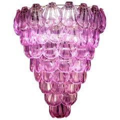 Pair of Pink Shell Murano Glass Huge Chandelier, 1980
