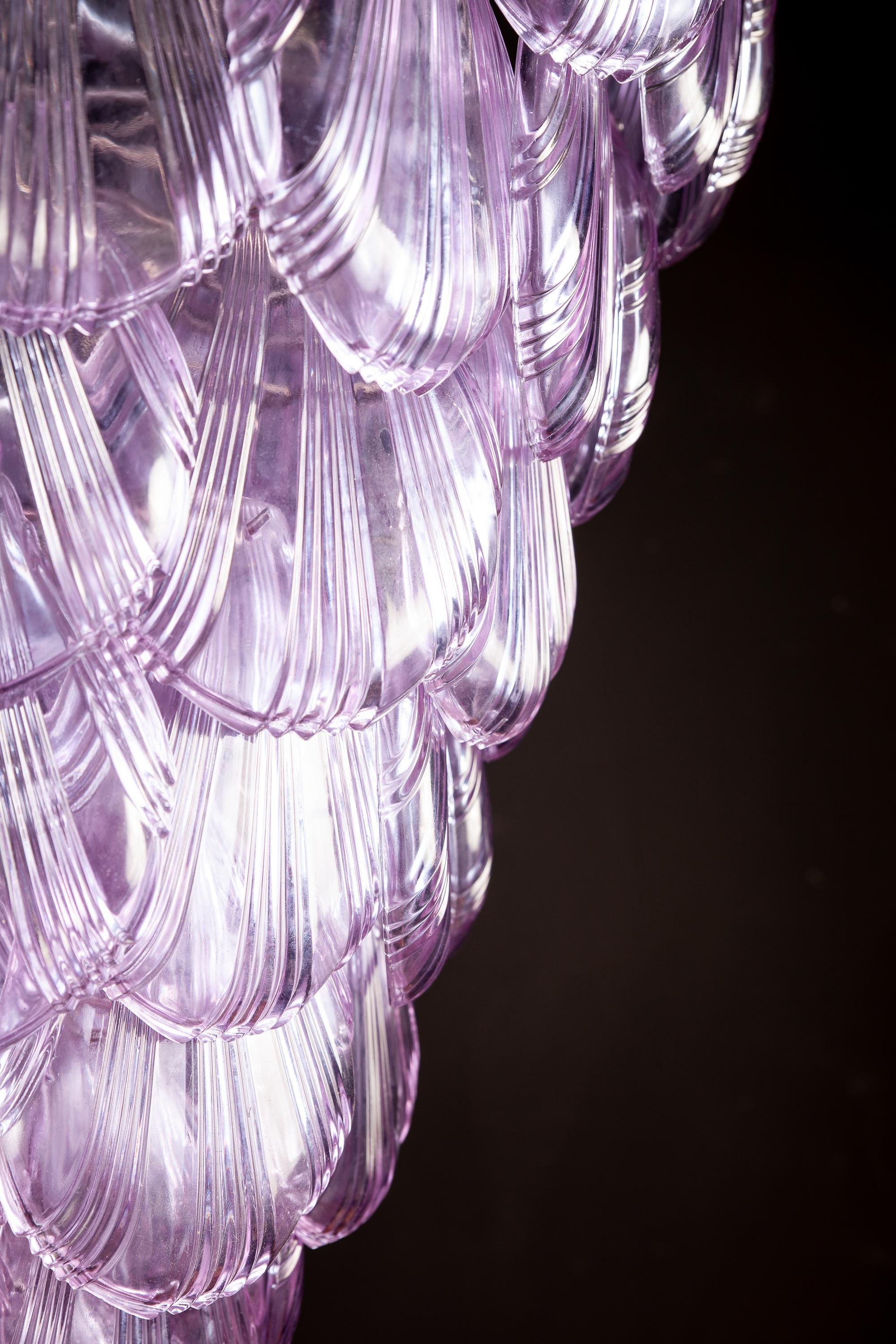 Paire de grands lustres de Murano en verre de coquillage rose, 1980 Excellent état - En vente à Rome, IT