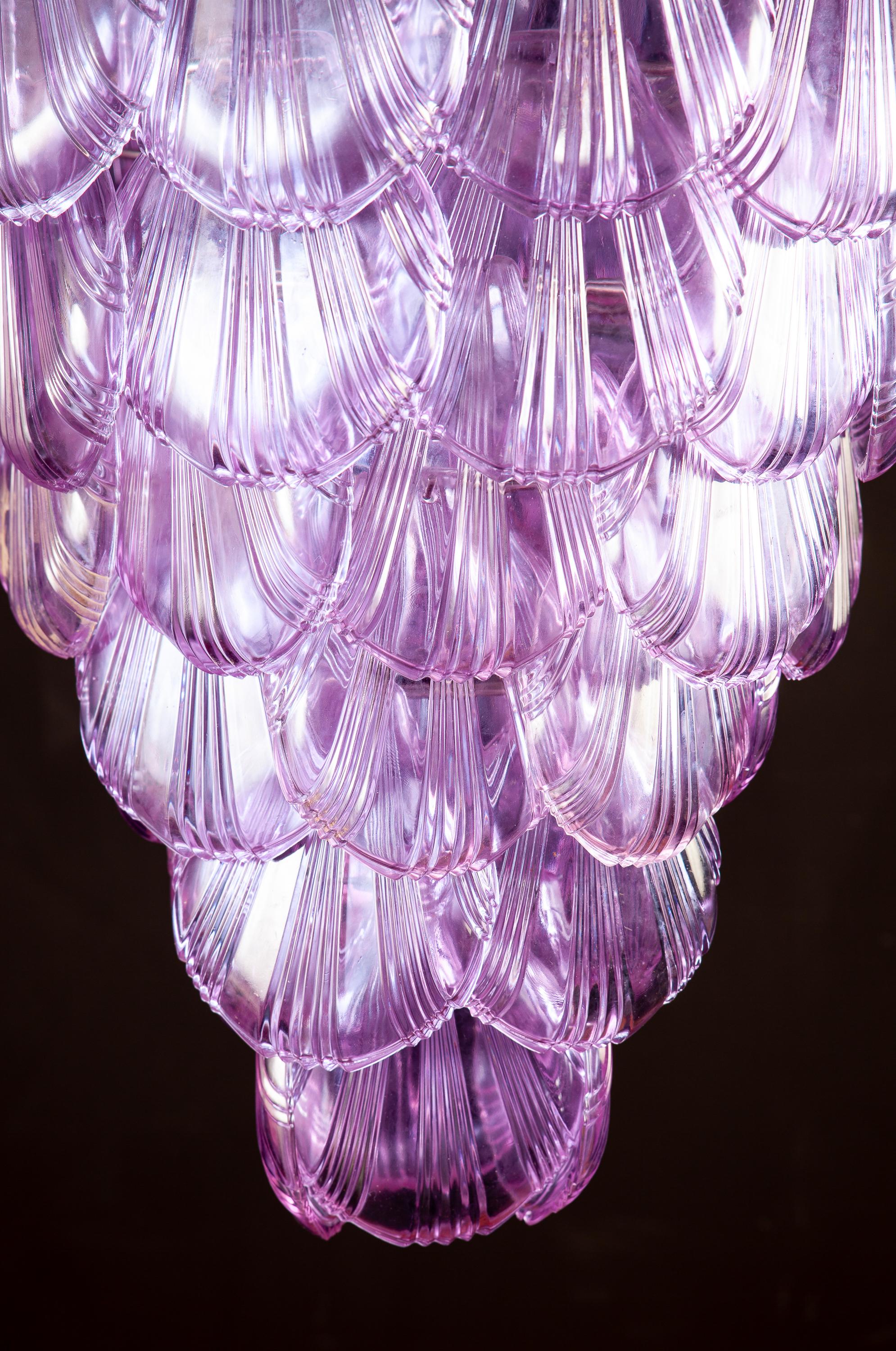 Verre brun Paire de grands lustres en verre de Murano en forme de coquillage rose, 1980 en vente