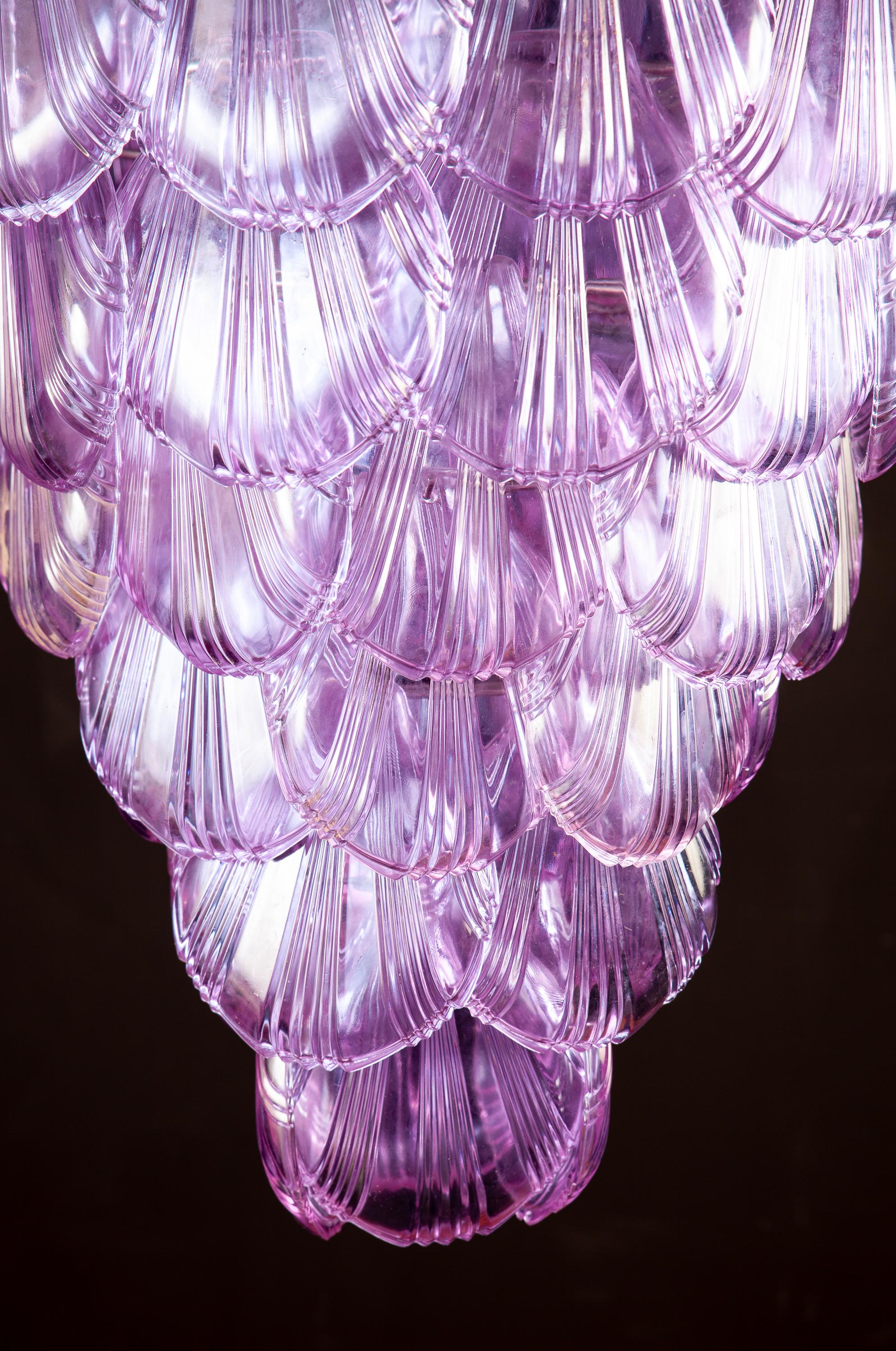 Blown Glass Pair of Pink Shell Murano Glass Huge Chandelier, 1980 For Sale