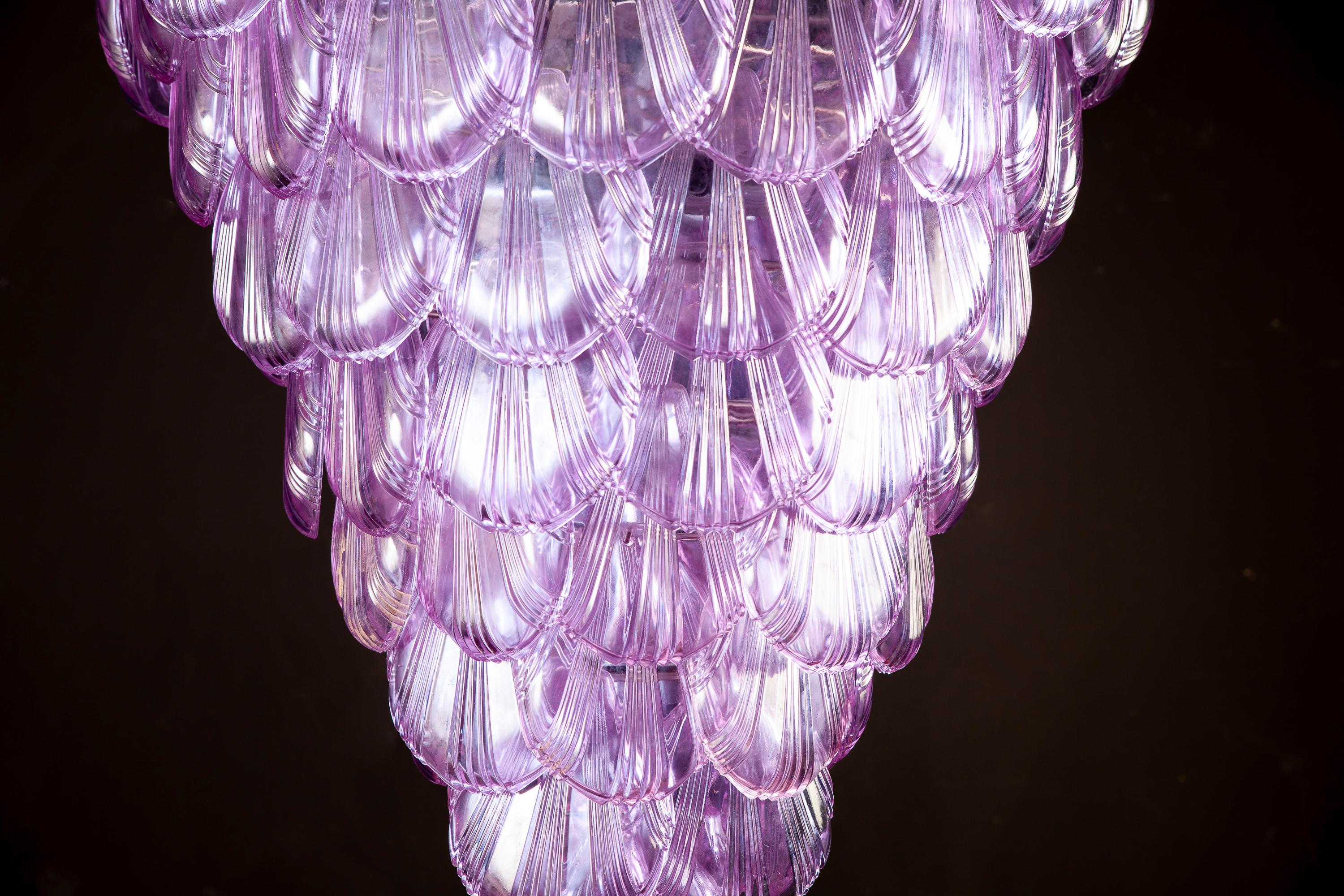 Pair of Pink Shell Murano Glass Huge Chandelier, 1980 For Sale 2