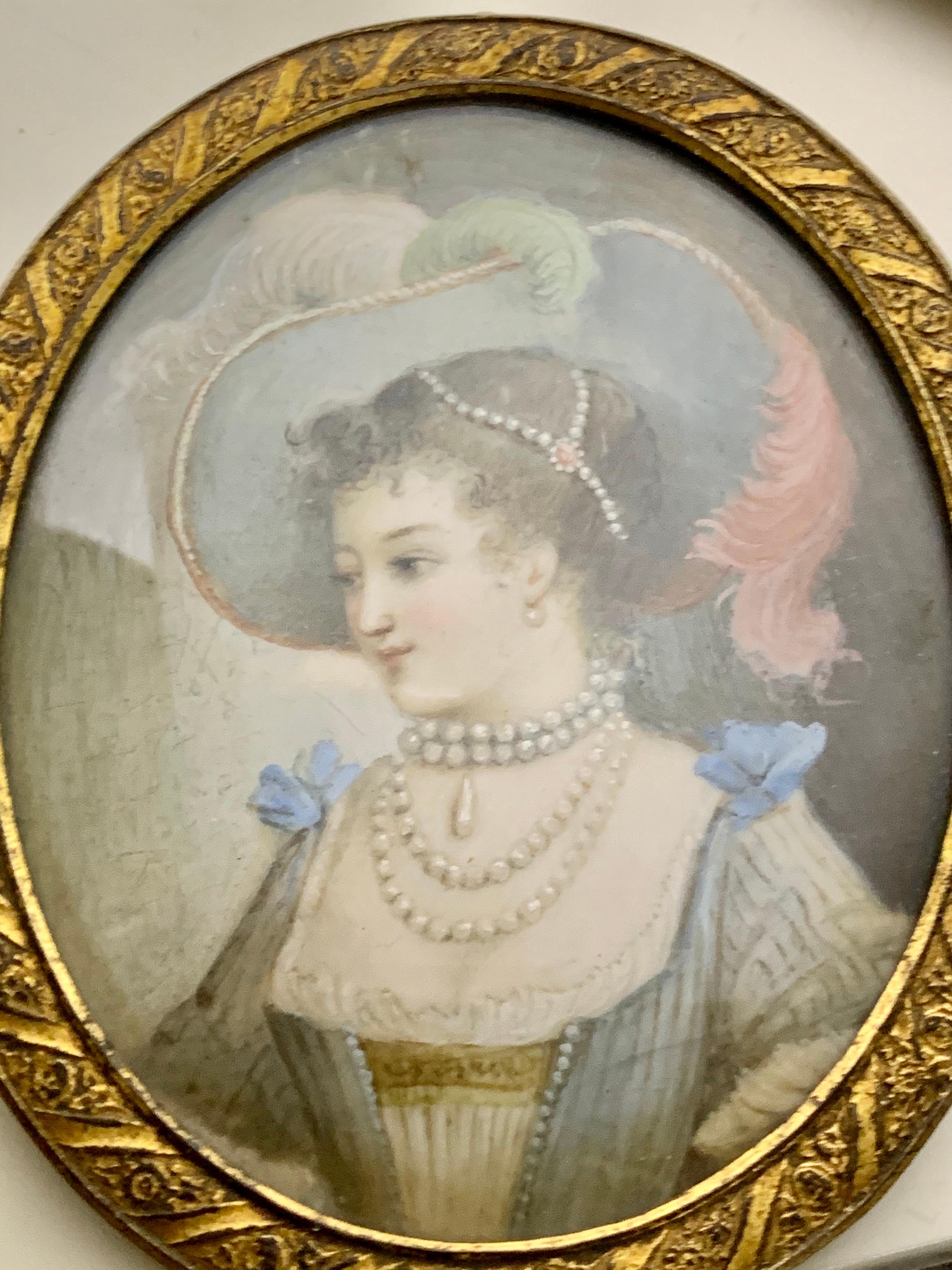 Pair Portrait Miniature Paintings, Young Lady Signed J.B. Royby In Good Condition For Sale In London, GB