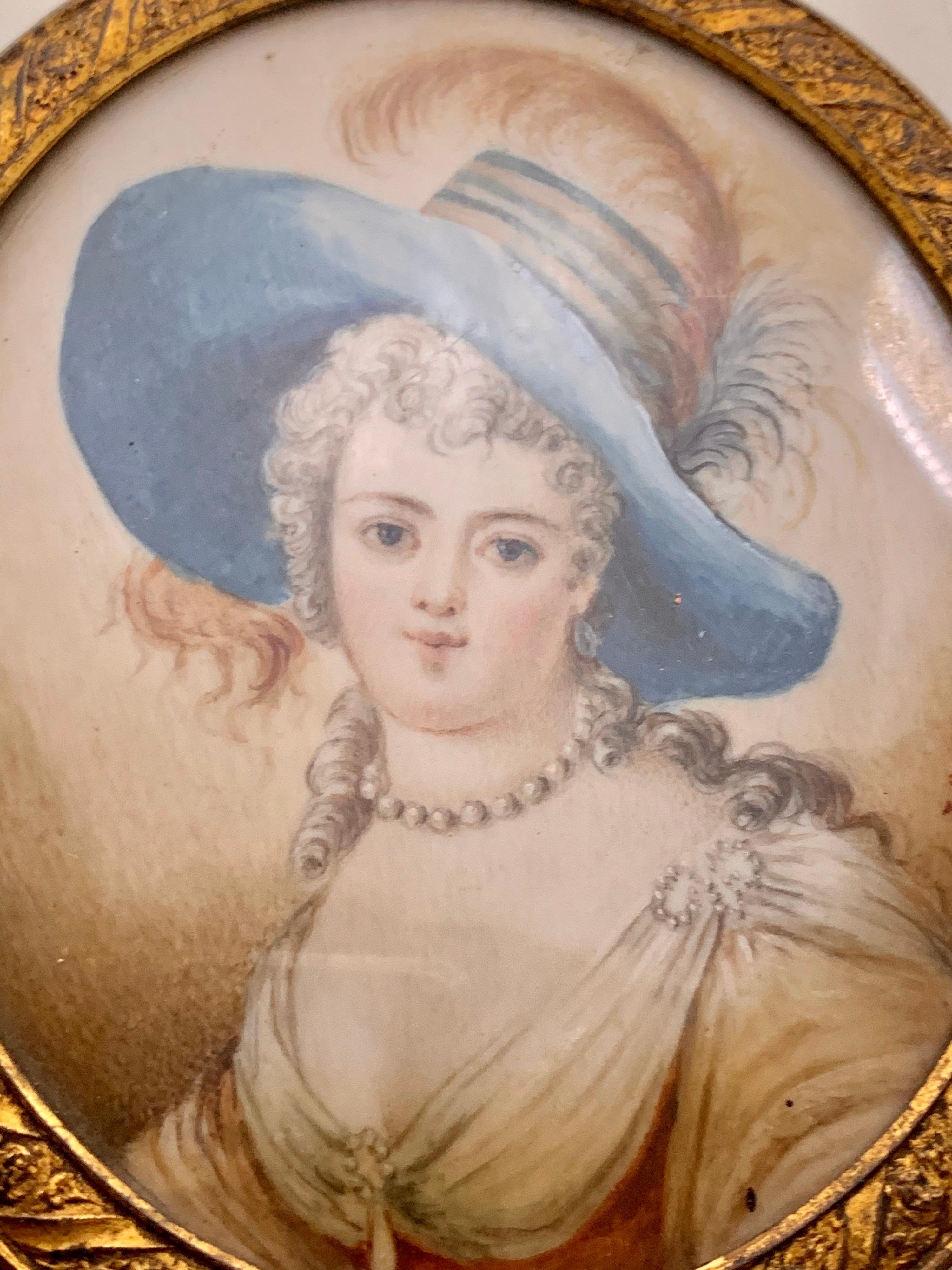 XVIIIe siècle Paire de peintures miniatures de portraits, Jeune femme signé J.B. Royby en vente