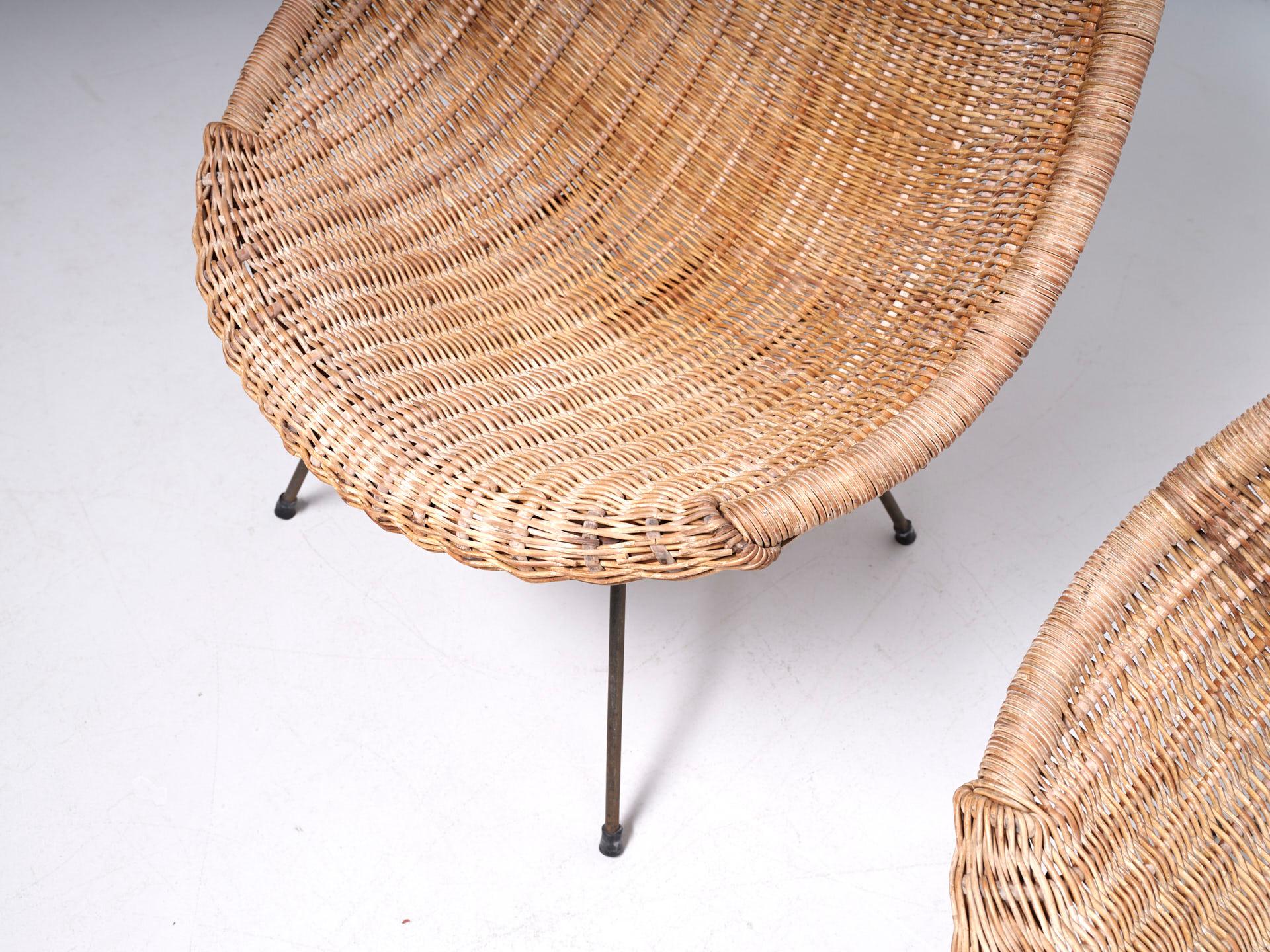 Pair Rattan 'Basket' Easy Chairs 1