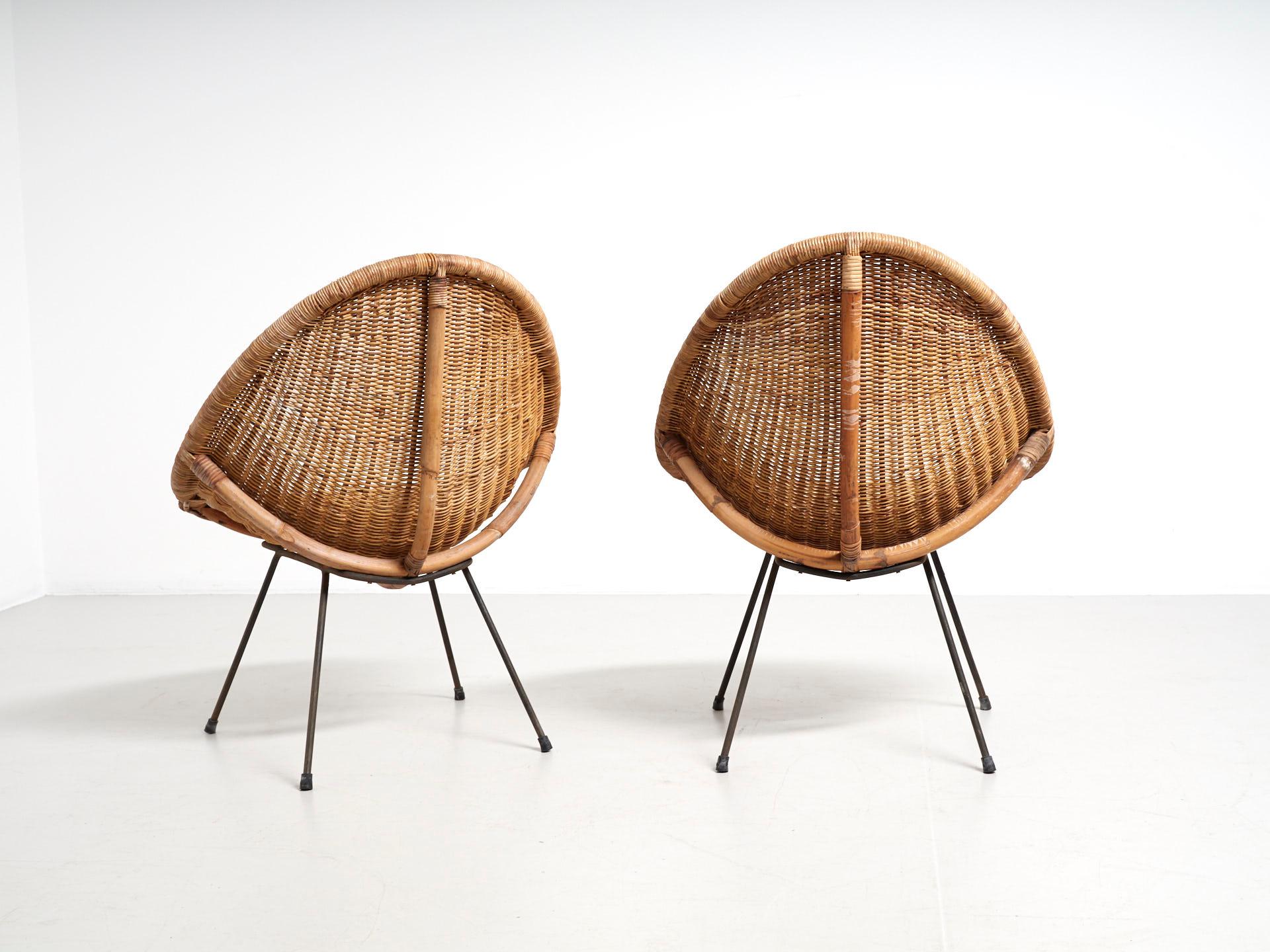 Pair Rattan 'Basket' Easy Chairs 5