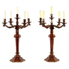A Pair Red Gilt Chinoiserie Candelabra Table Lamps