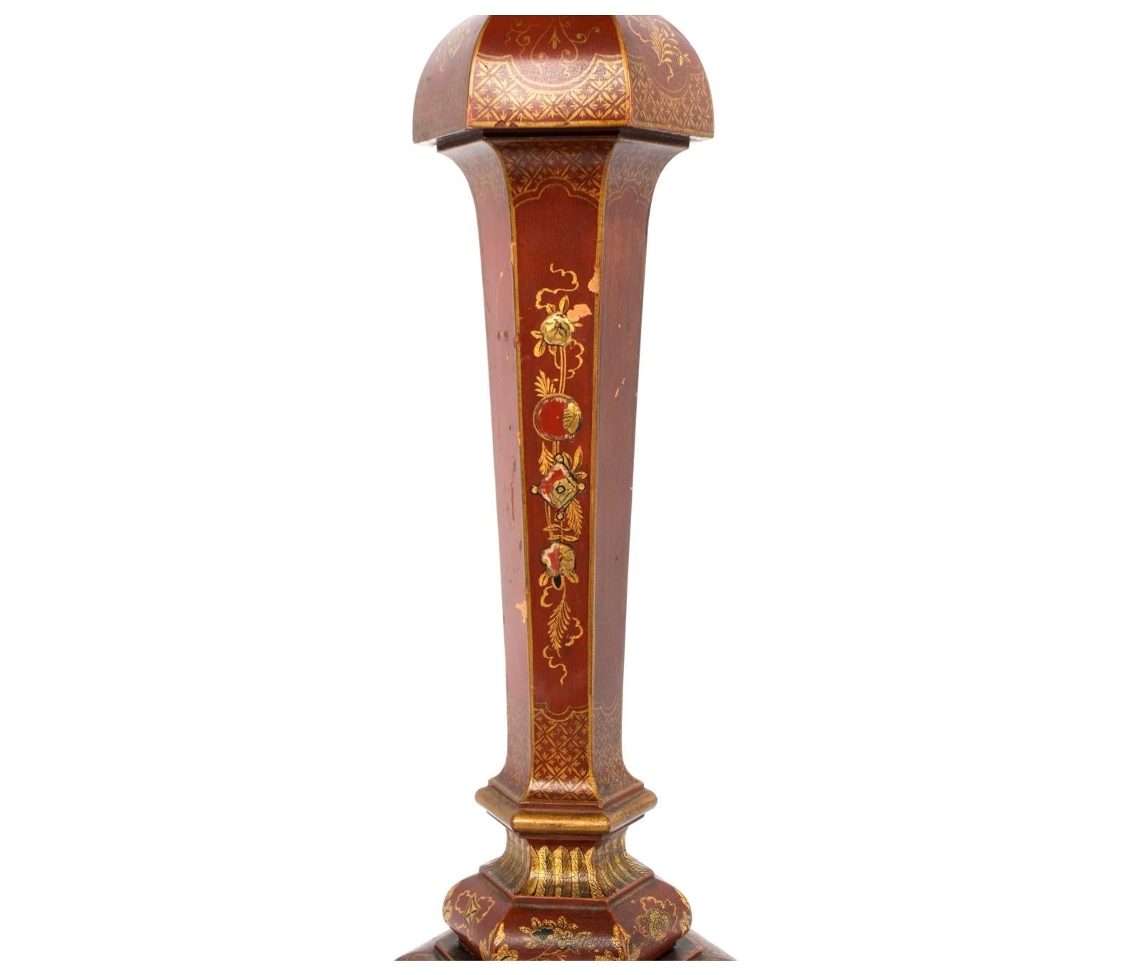 A Pair Red Gilt Chinoiserie Candelabra Table Lamps In Good Condition For Sale In Bradenton, FL