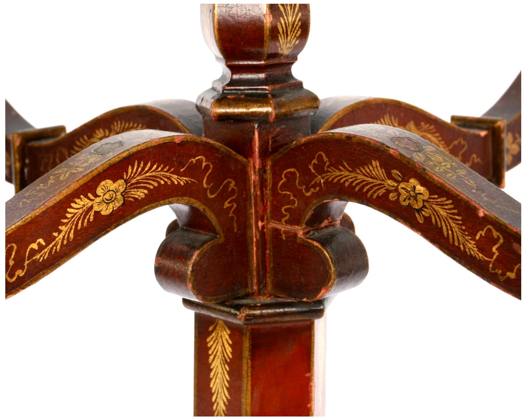 Wood A Pair Red Gilt Chinoiserie Candelabra Table Lamps For Sale