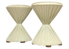 A Pair Regency Pale Sage Green Silk Hourglass Tabouret Stools