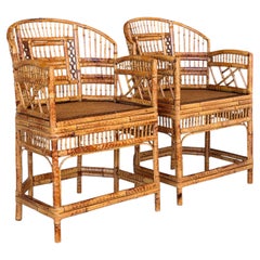 A Pair-Restored Thomasville Brighton Pavilion Scorched Bamboo Armchairs