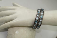A pair Retro style pave diamond Blue topaz oxidized sterling silver bracelet