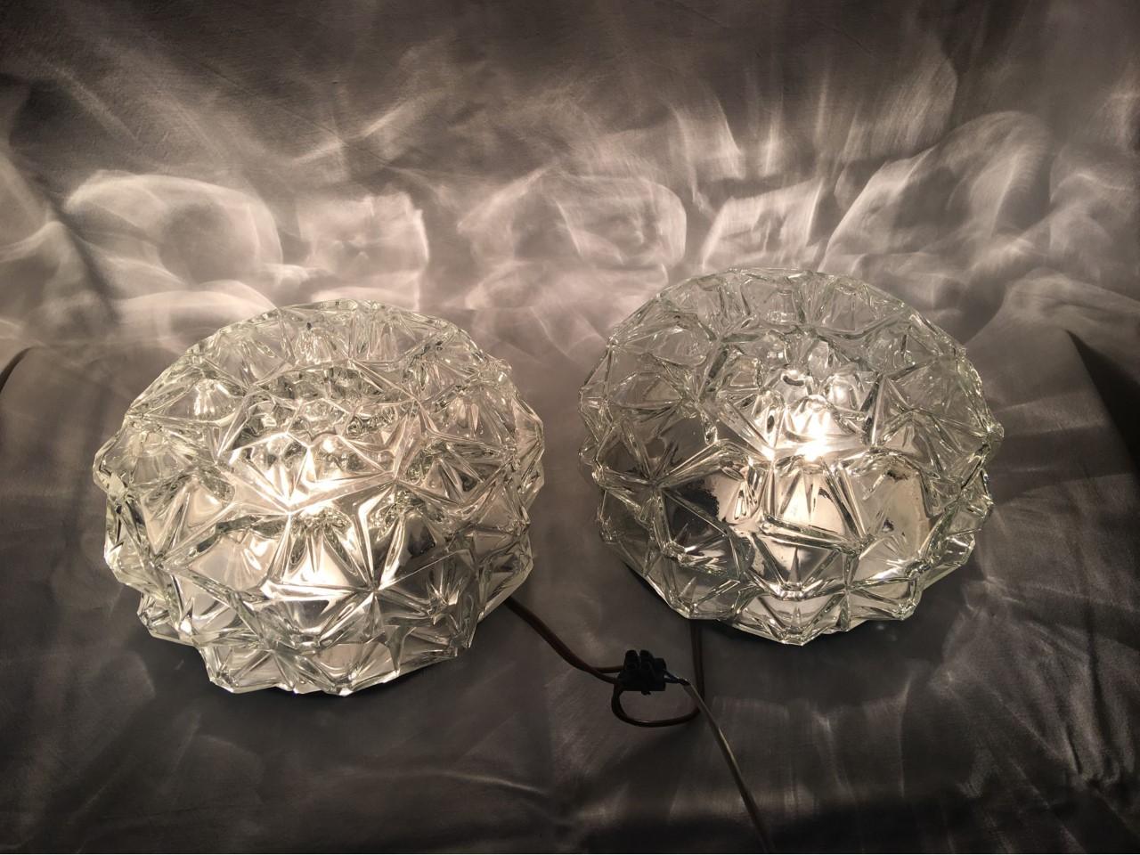 Mid-20th Century Pair of Round 1960s Geometric Glass Structure Flush Mount or Sconces For Sale