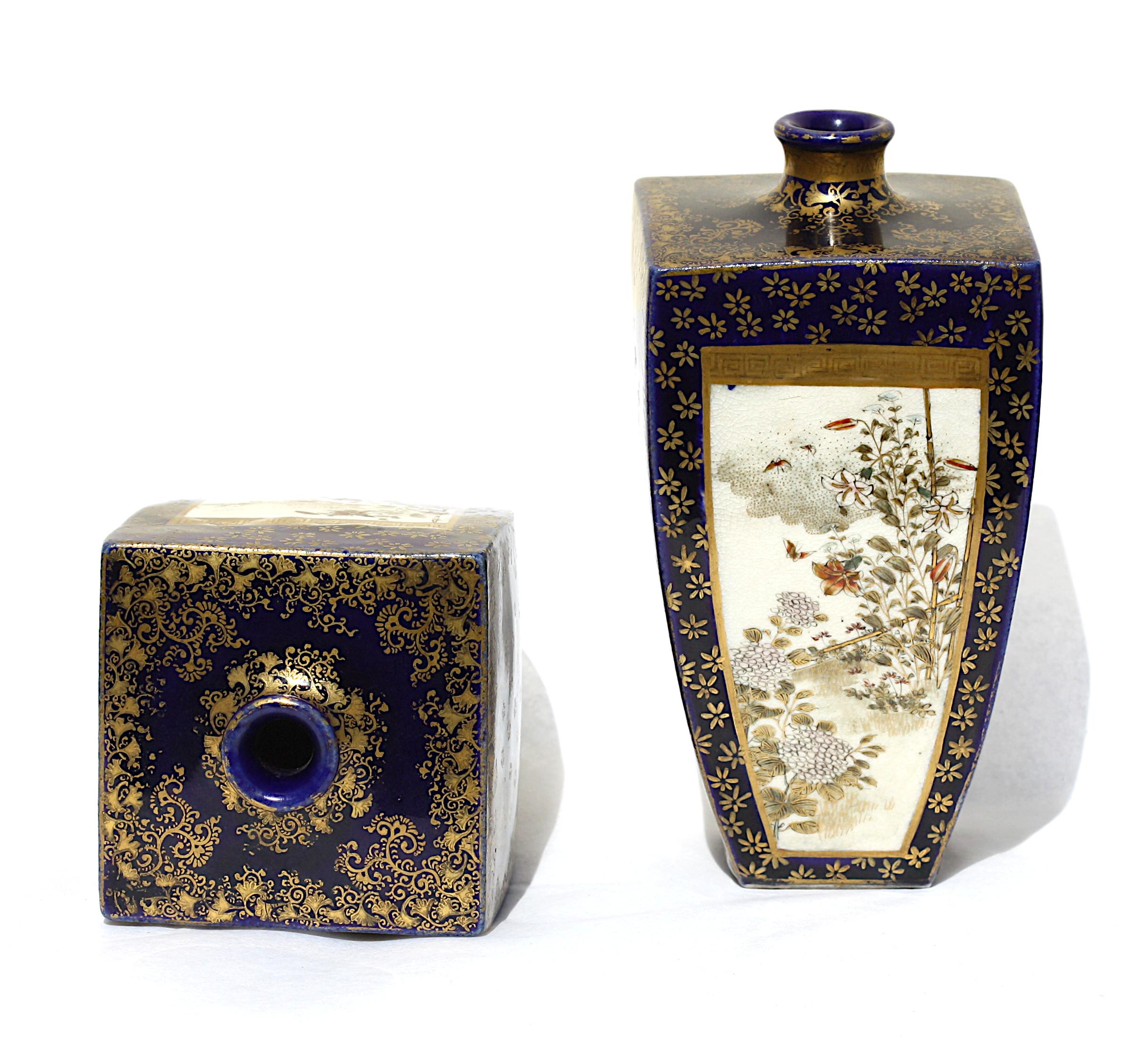 20th Century A Pair Satsuma earthenware vases by Kinkozan, Meiji period For Sale