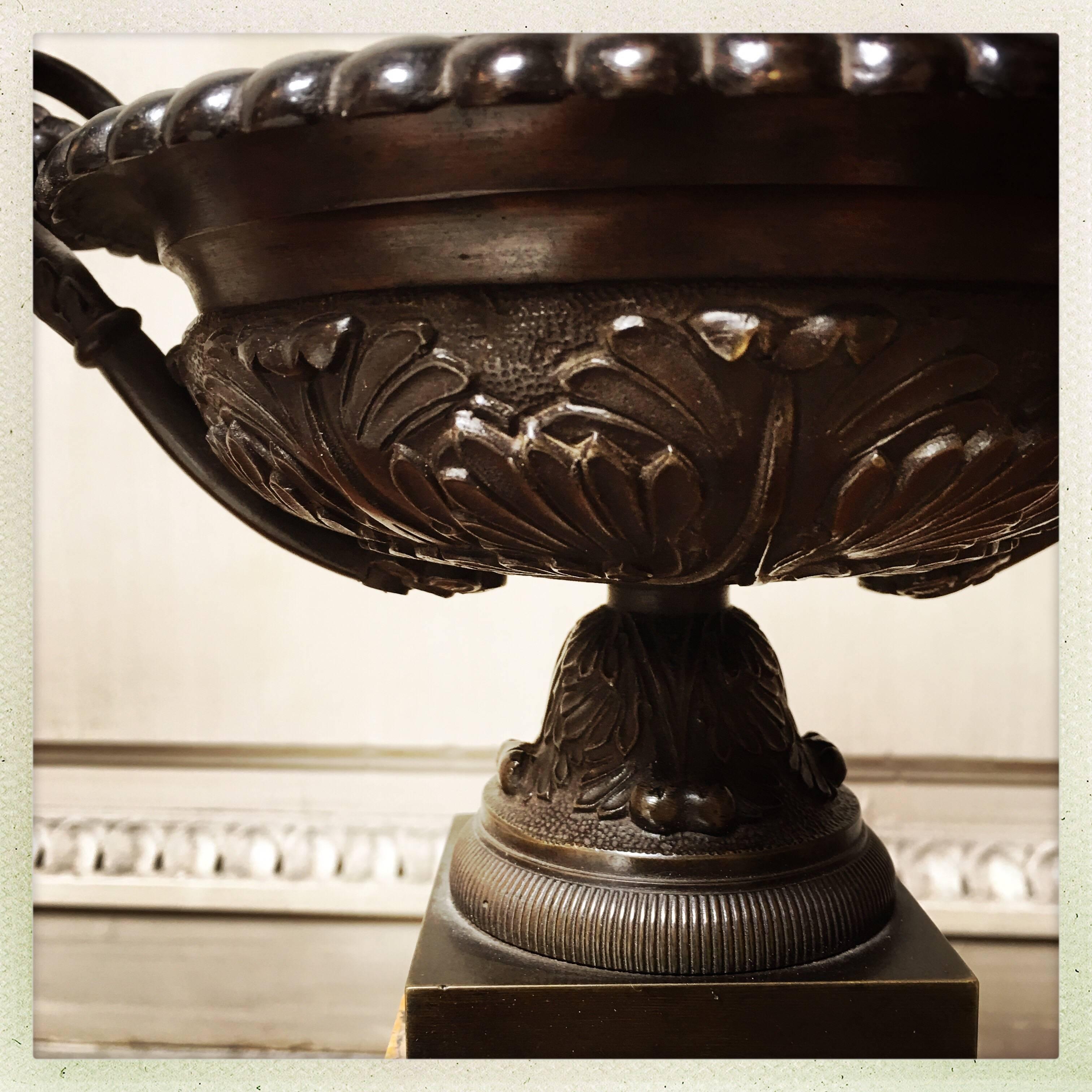Metalwork Pair of Sienna Marble and Bronze Tazzas