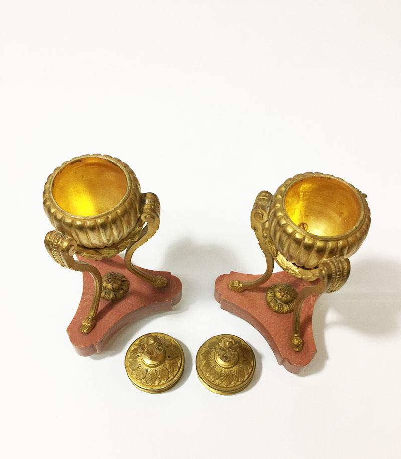 Pair Small French 19th Century Gilt Bronze Cassolettes For Sale 4