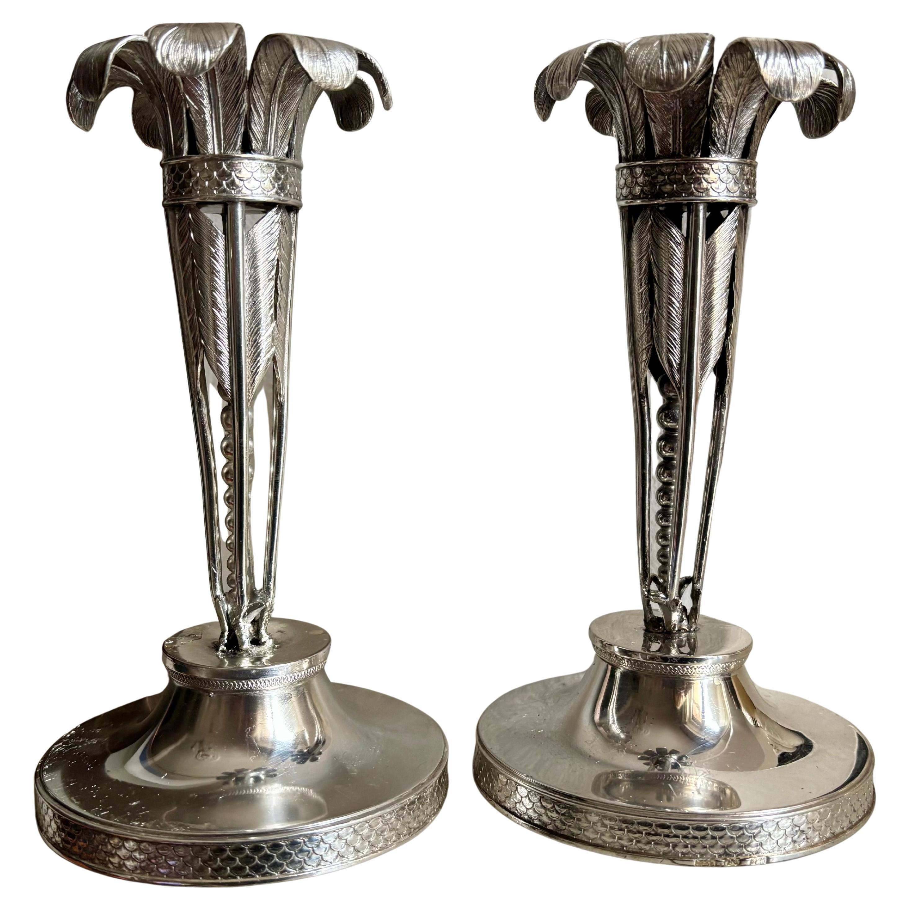 A Pair Solid Silver Candelabra "Real Fábrica de Platería Martínez" 1822