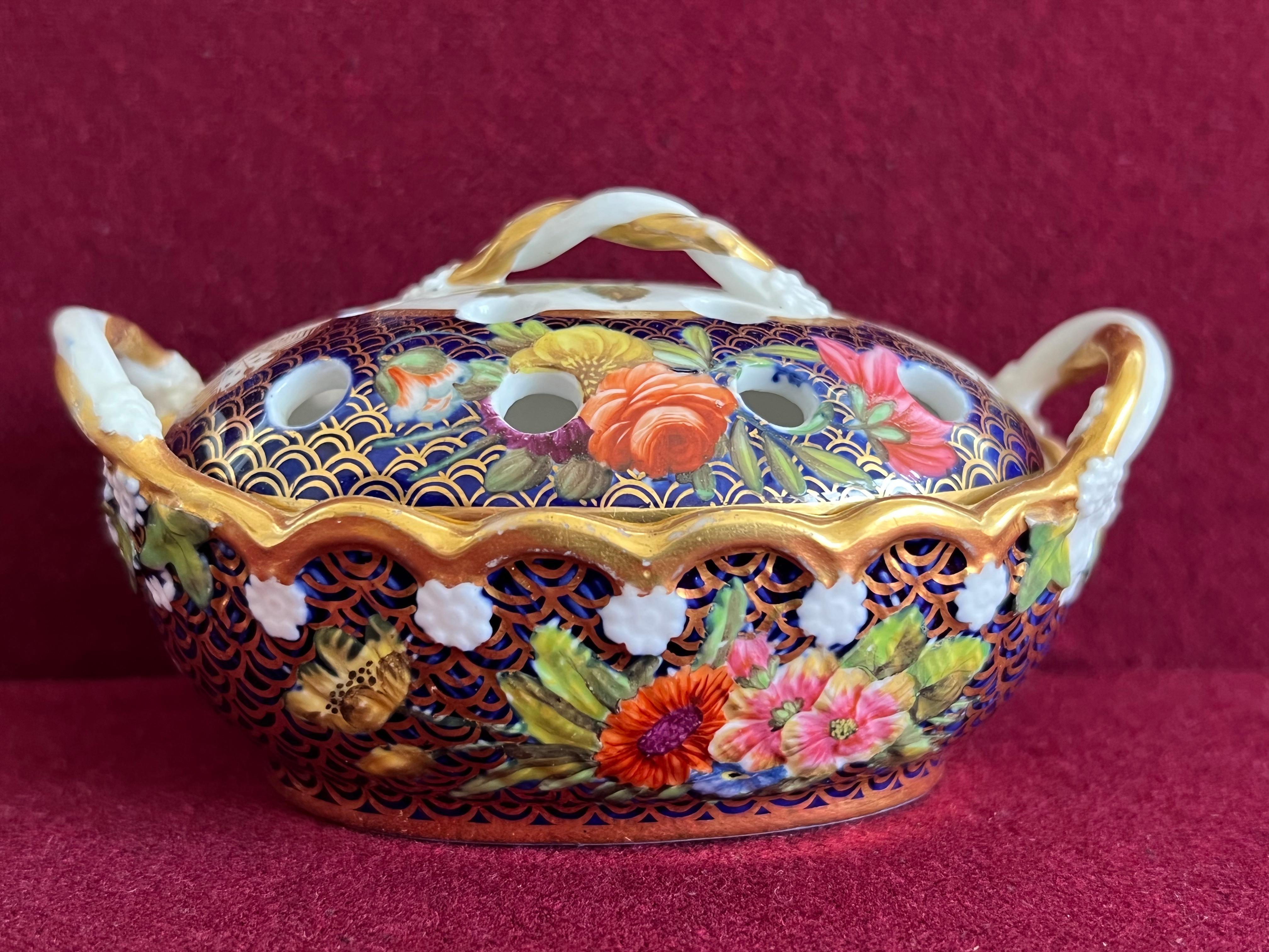 Pair Spode Violet Pot Pourri Baskets C.1815-20 in Pattern 1166 5