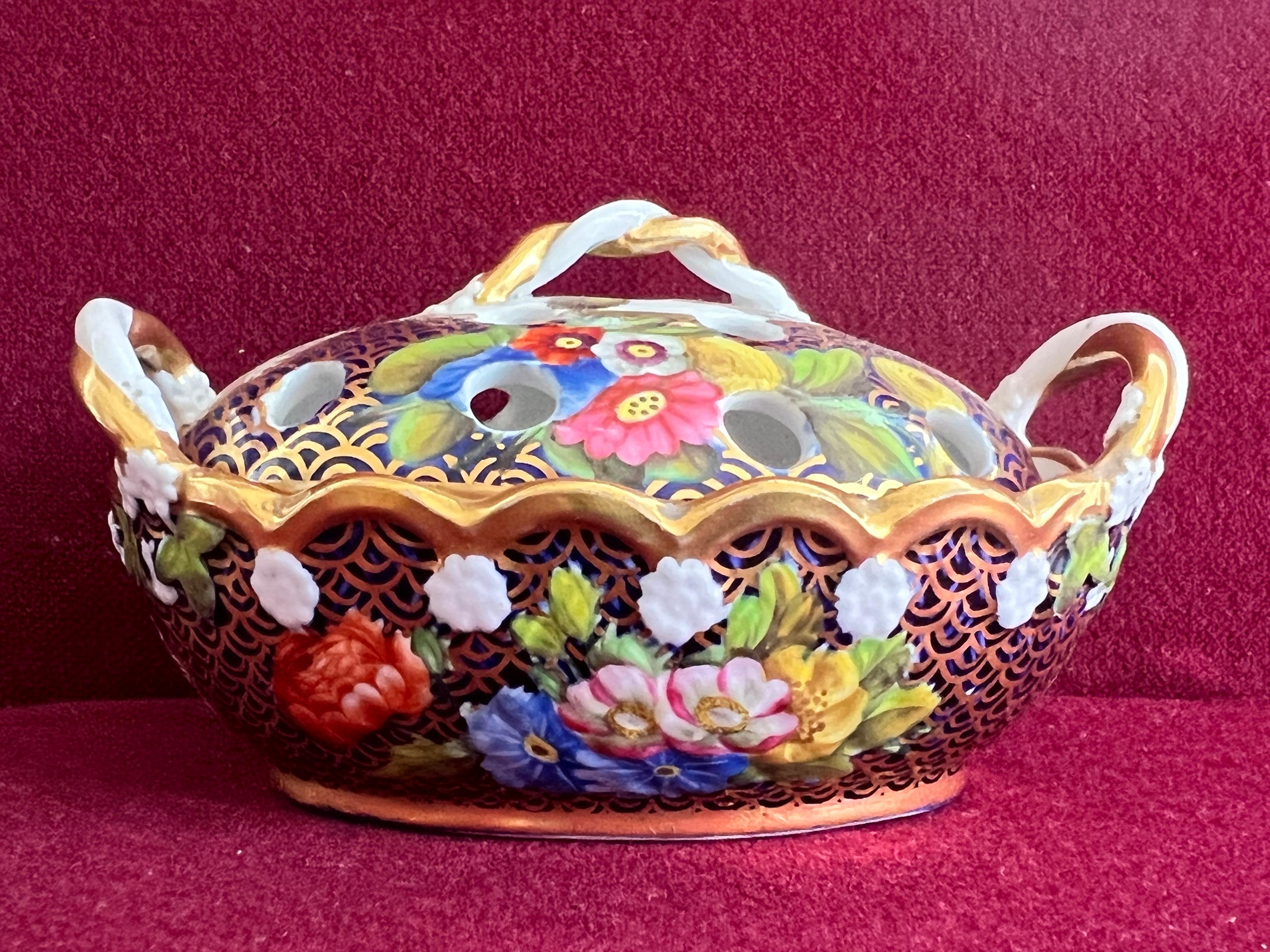 Pair Spode Violet Pot Pourri Baskets C.1815-20 in Pattern 1166 1