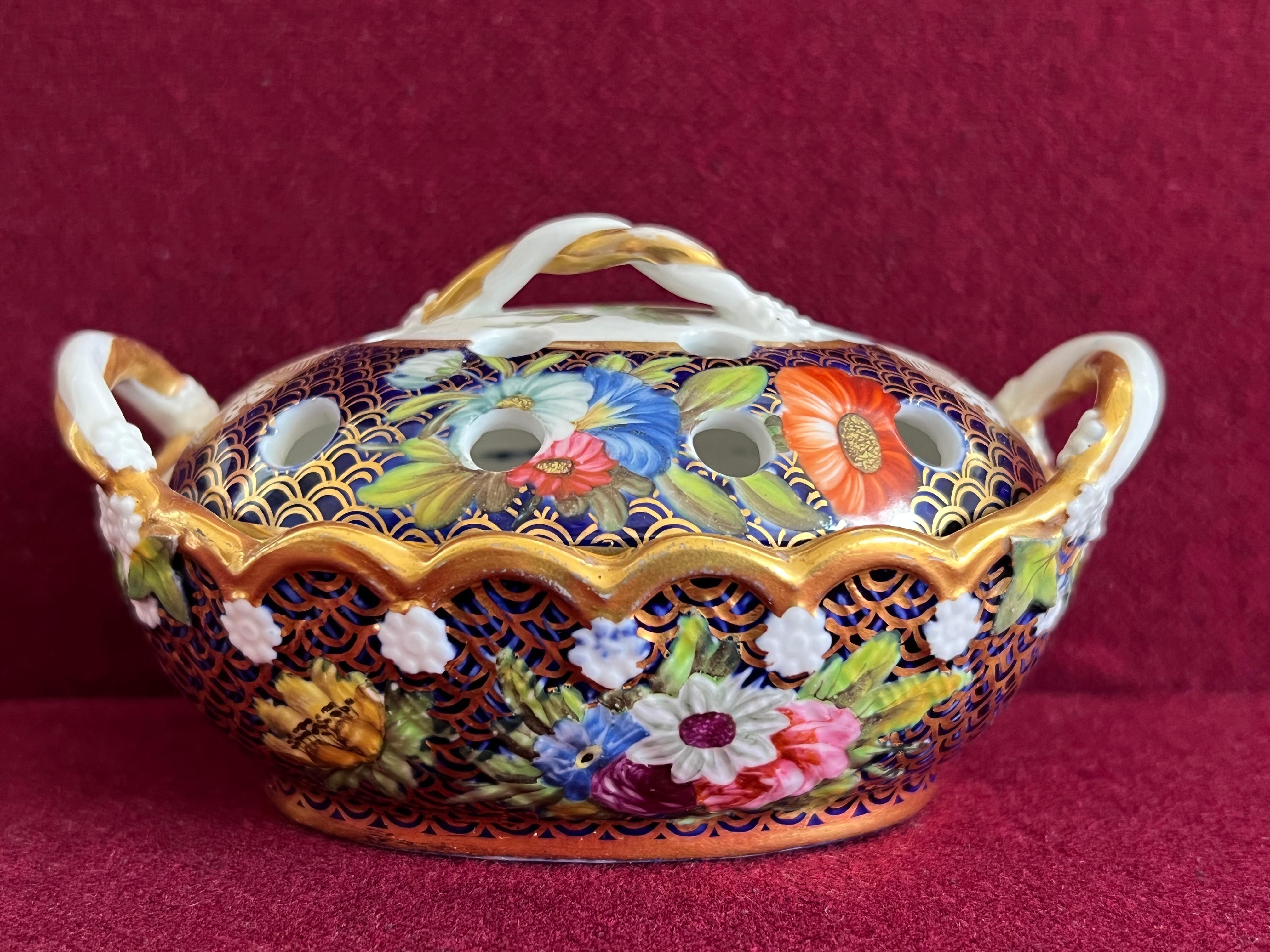 Pair Spode Violet Pot Pourri Baskets C.1815-20 in Pattern 1166 3