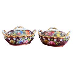 Pair Spode Violet Pot Pourri Baskets C.1815-20 in Pattern 1166