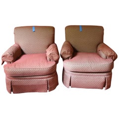 Used Pair of Stunning Southwood Co. Upholstered Club Chairs Chenille Persimmon Fabric
