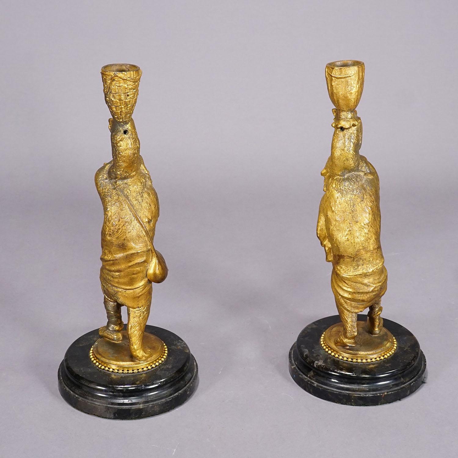 A Pair Victorian Casted and Gilded Iron Candle Stick with Bears For Sale 5