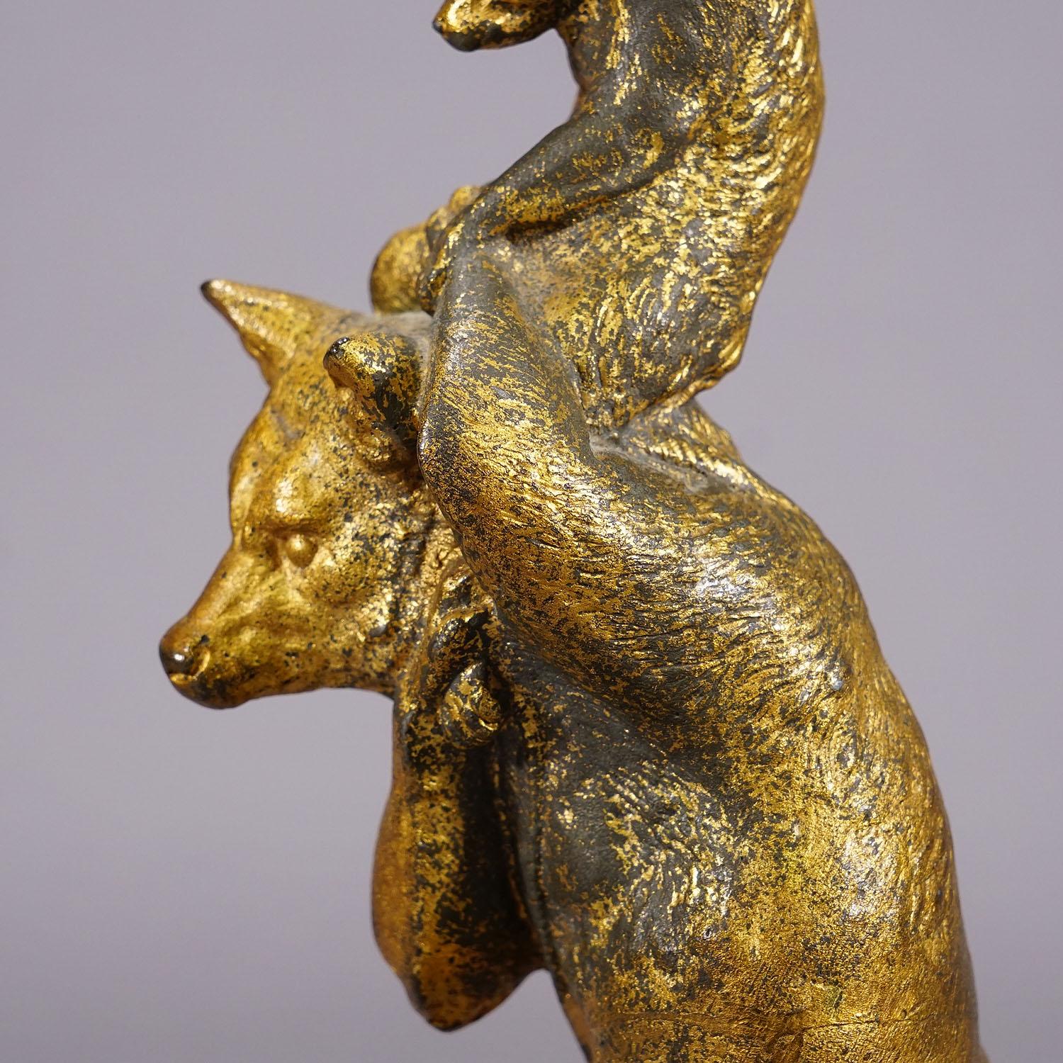 A Pair Victorian Casted and Gilded Iron Candle Stick with Bears For Sale 2