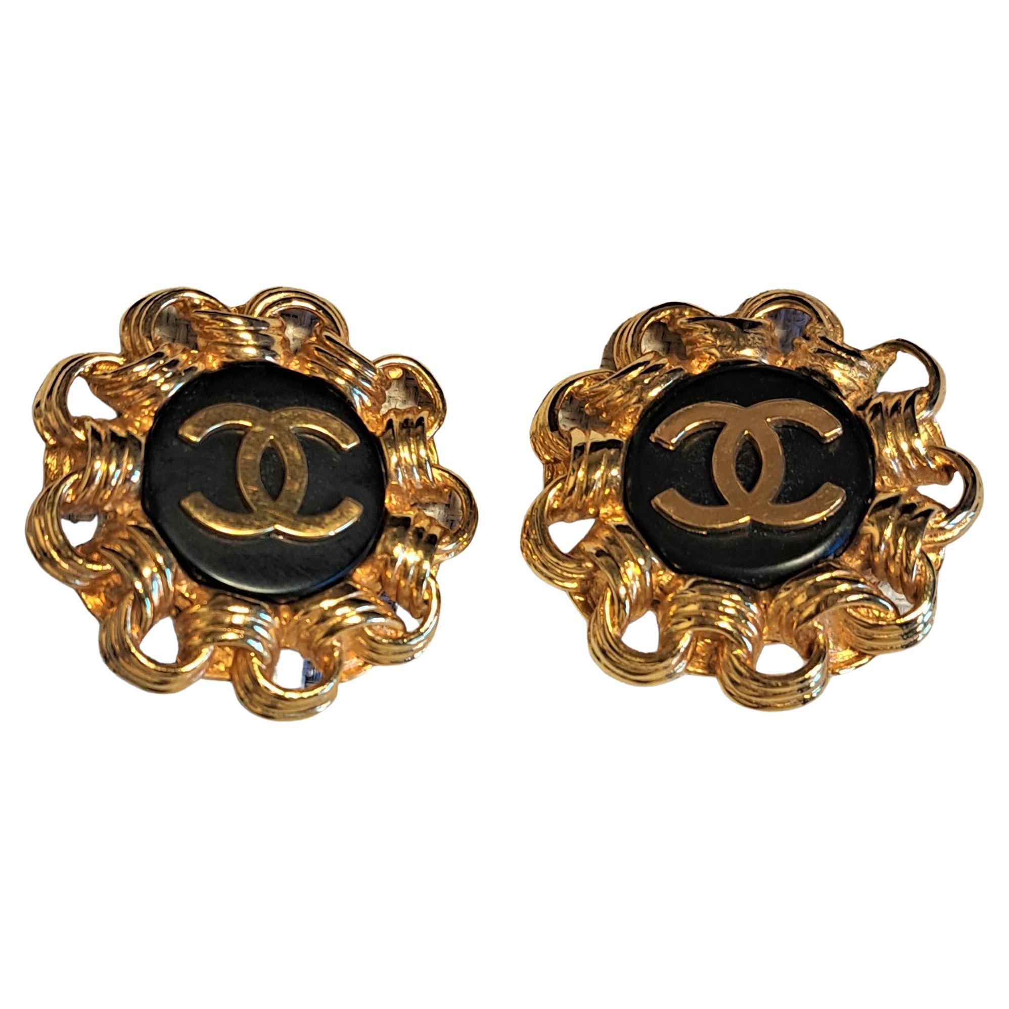 Pair of Chanel Earrings - Logo Clip-On Chain Earring Oversized Jumbo Logo CC French