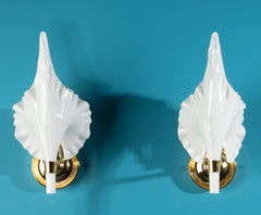 A Pair Vintage Murano Glass and Brass Wall Sconces - Italy