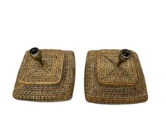 A pair weave rattan square table lamps