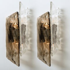 Pairo of Large Nason Murano Smoke Glass Wall Sconces or Lights, 1970s