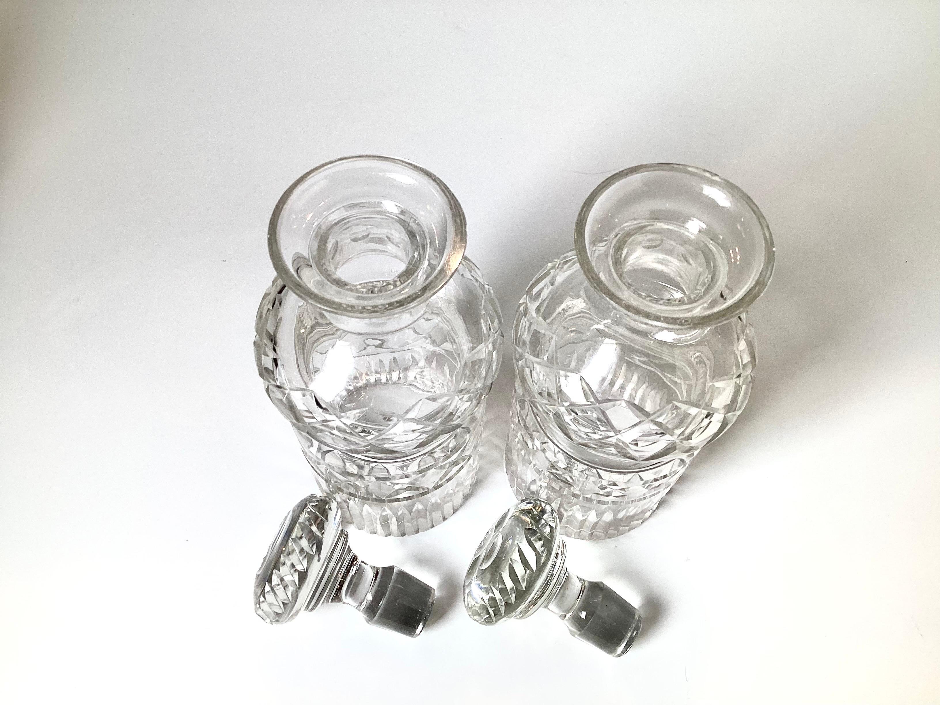 Victorian Pait of 19th Century Cut Glass Spirit Decanters For Sale