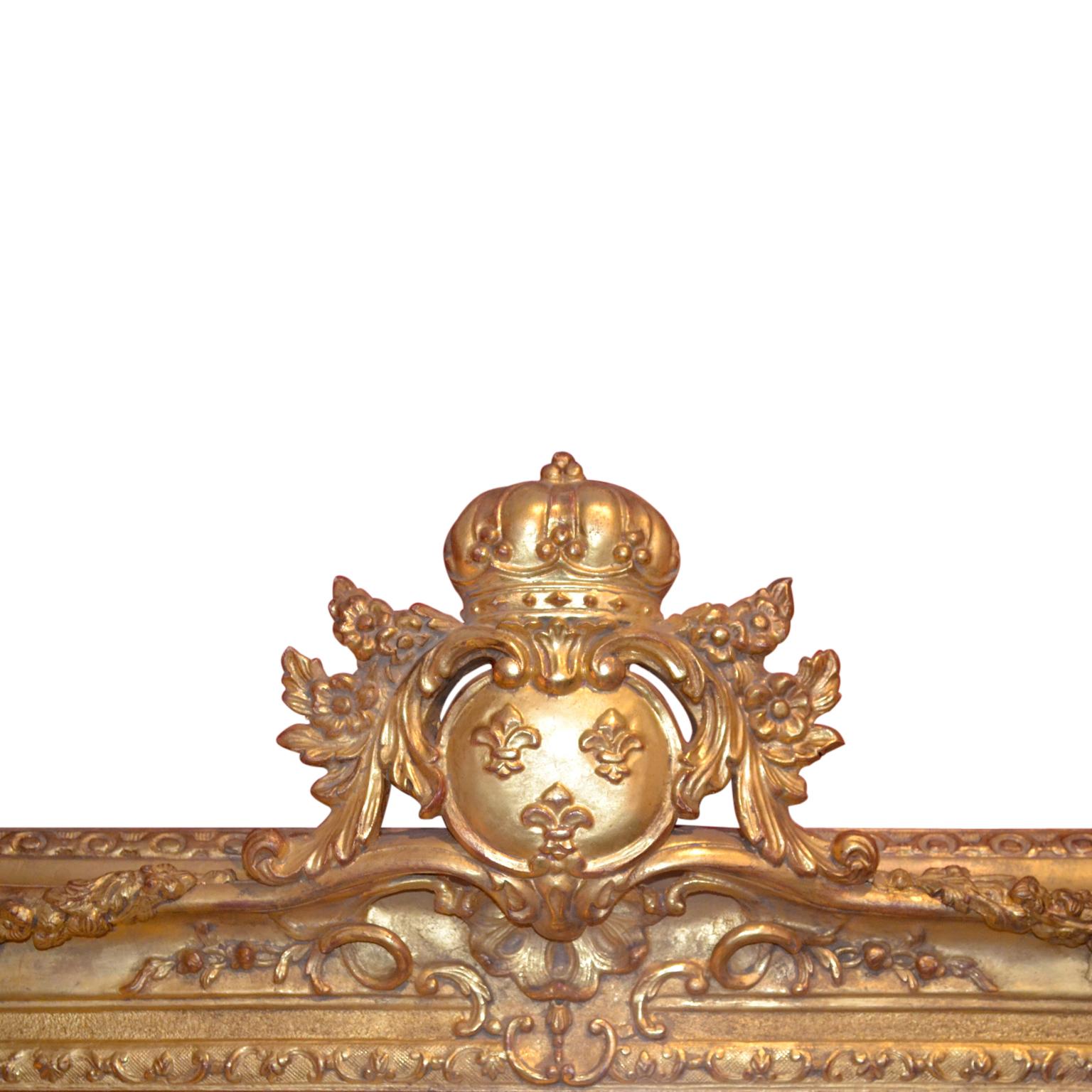 Miroir palatial en bois doré sculpté de style Louis XV du 19ème siècle français Bon état - En vente à Vancouver, British Columbia