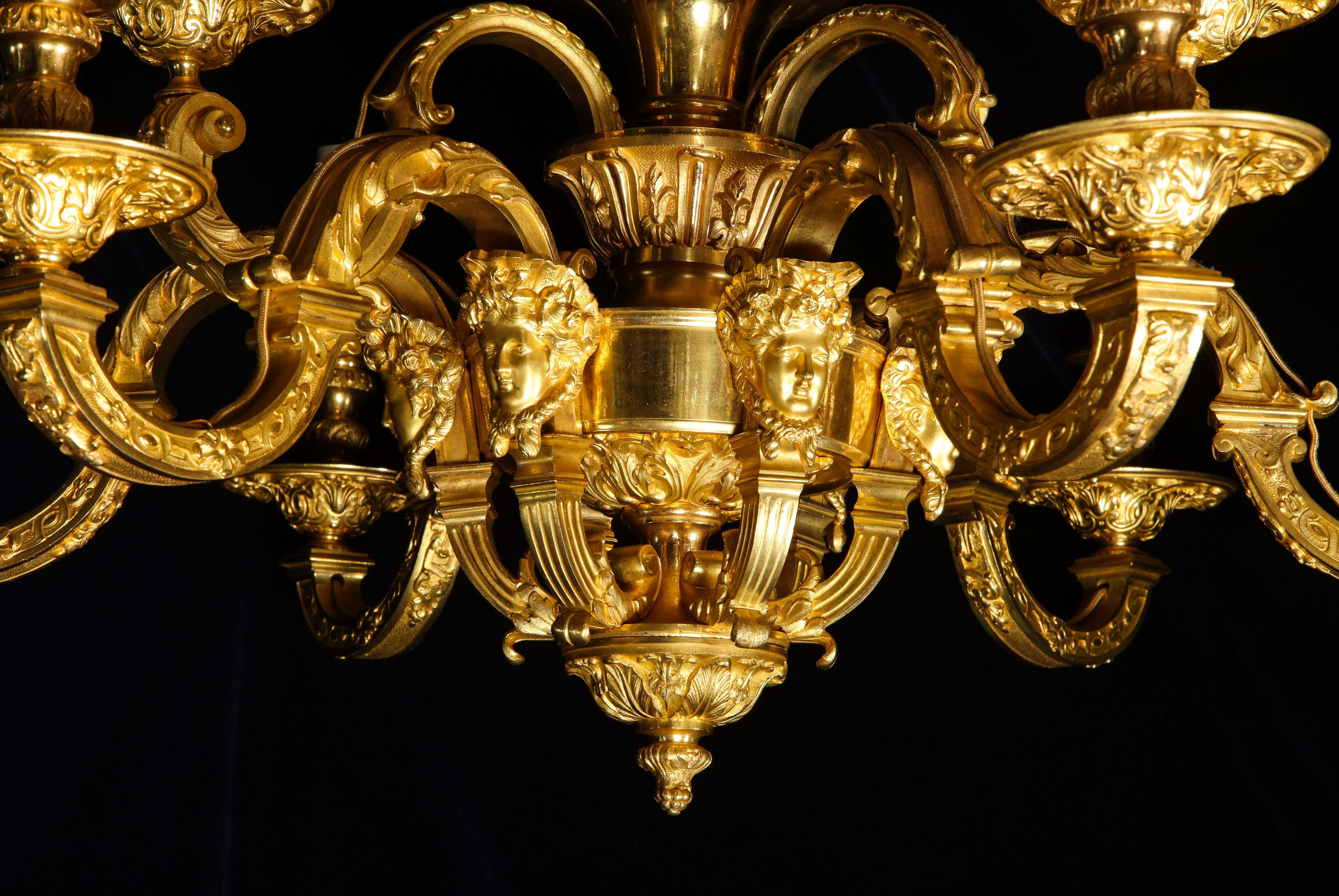 Palatial and Large Antique French Louis XVI Gilt Bronze Figural Chandelier For Sale 3