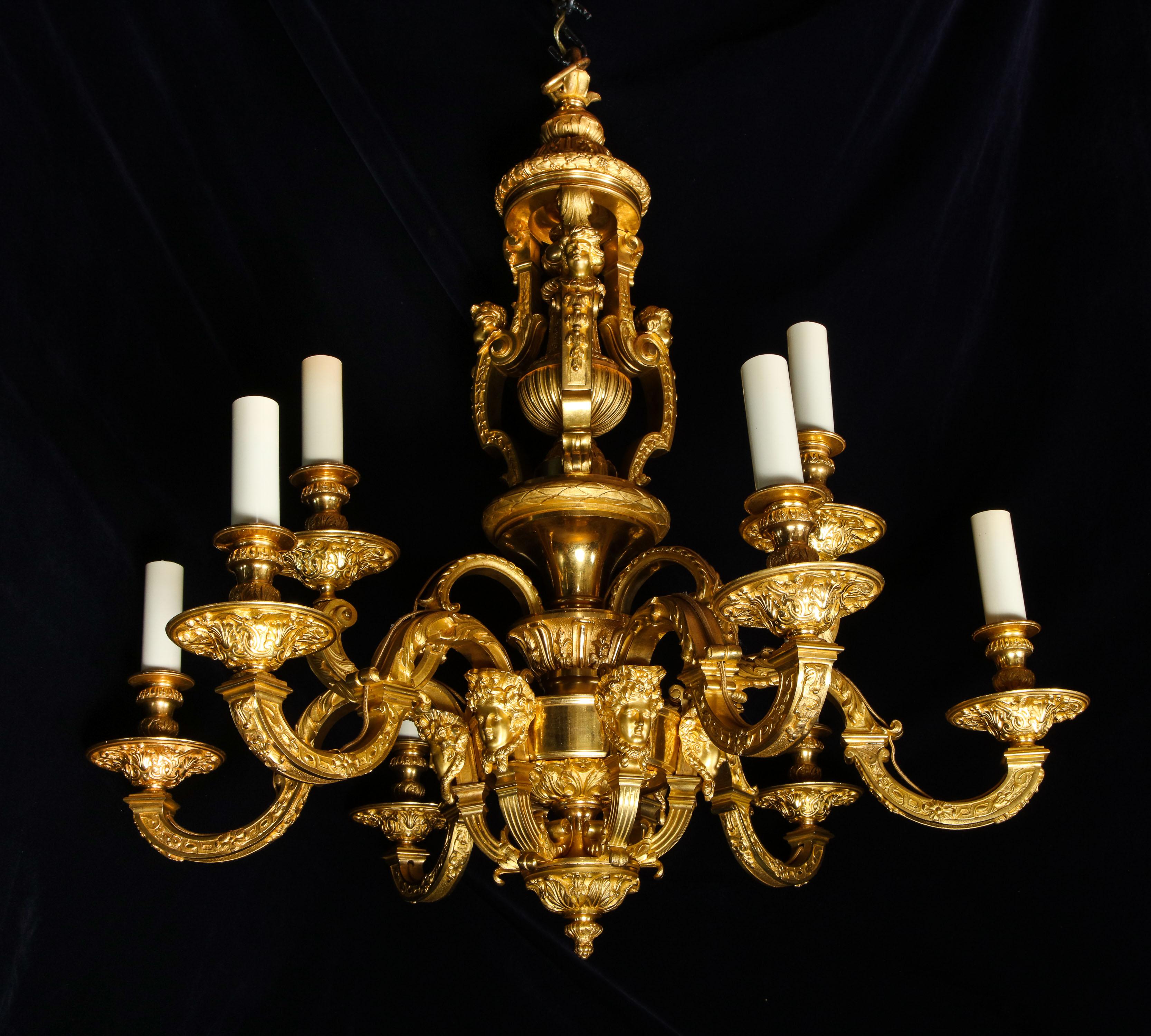 Palatial and Large Antique French Louis XVI Gilt Bronze Figural Chandelier For Sale 5
