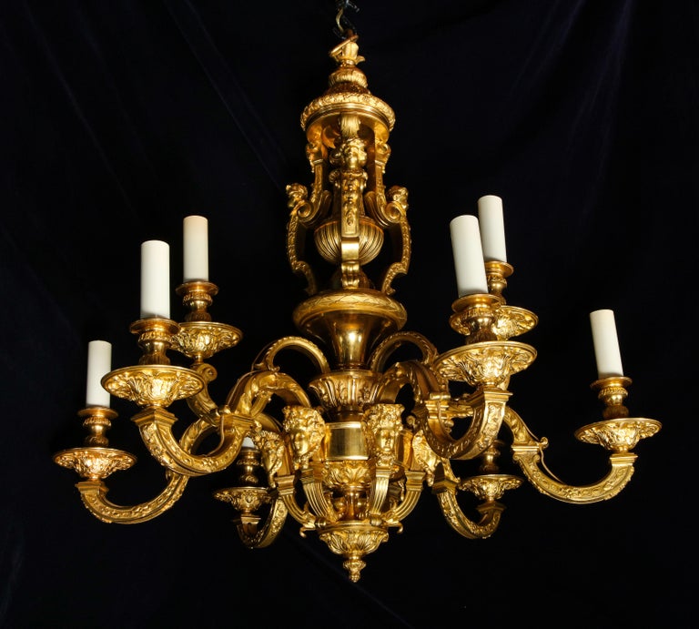 Palatial and Large Antique French Louis XVI Gilt Bronze Figural Chandelier For Sale 8