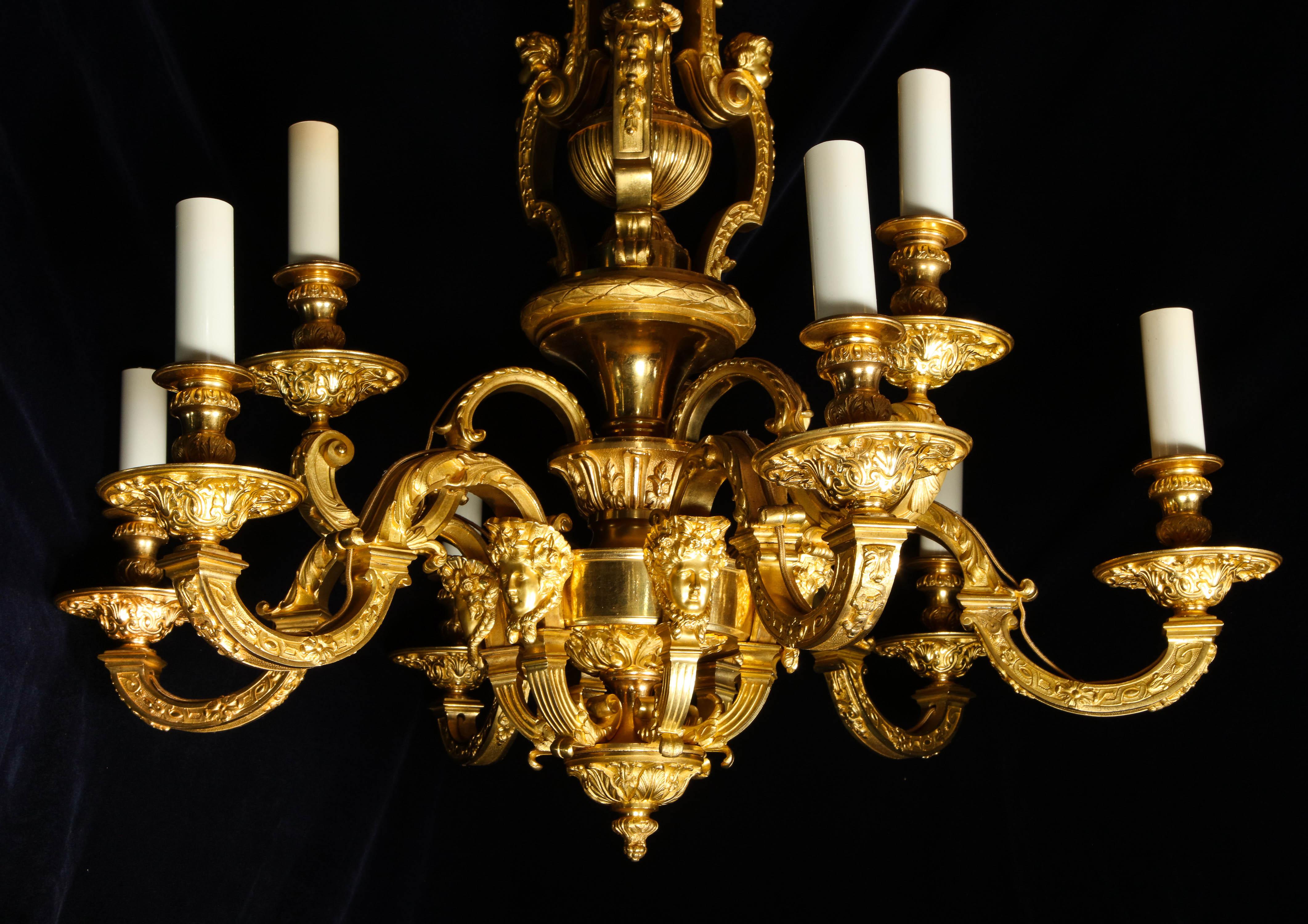 Palatial and Large Antique French Louis XVI Gilt Bronze Figural Chandelier 6