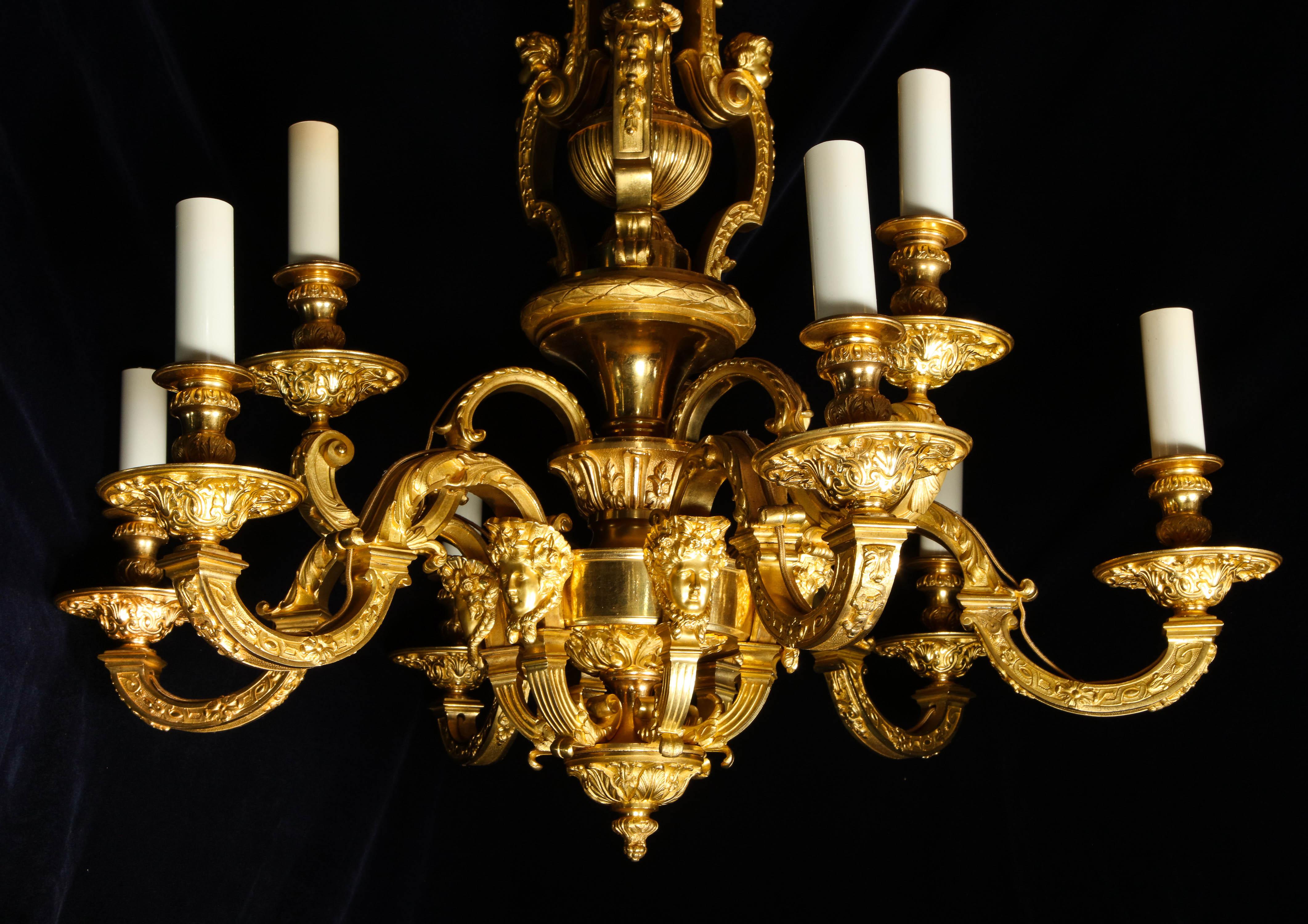 Palatial and Large Antique French Louis XVI Gilt Bronze Figural Chandelier For Sale 6