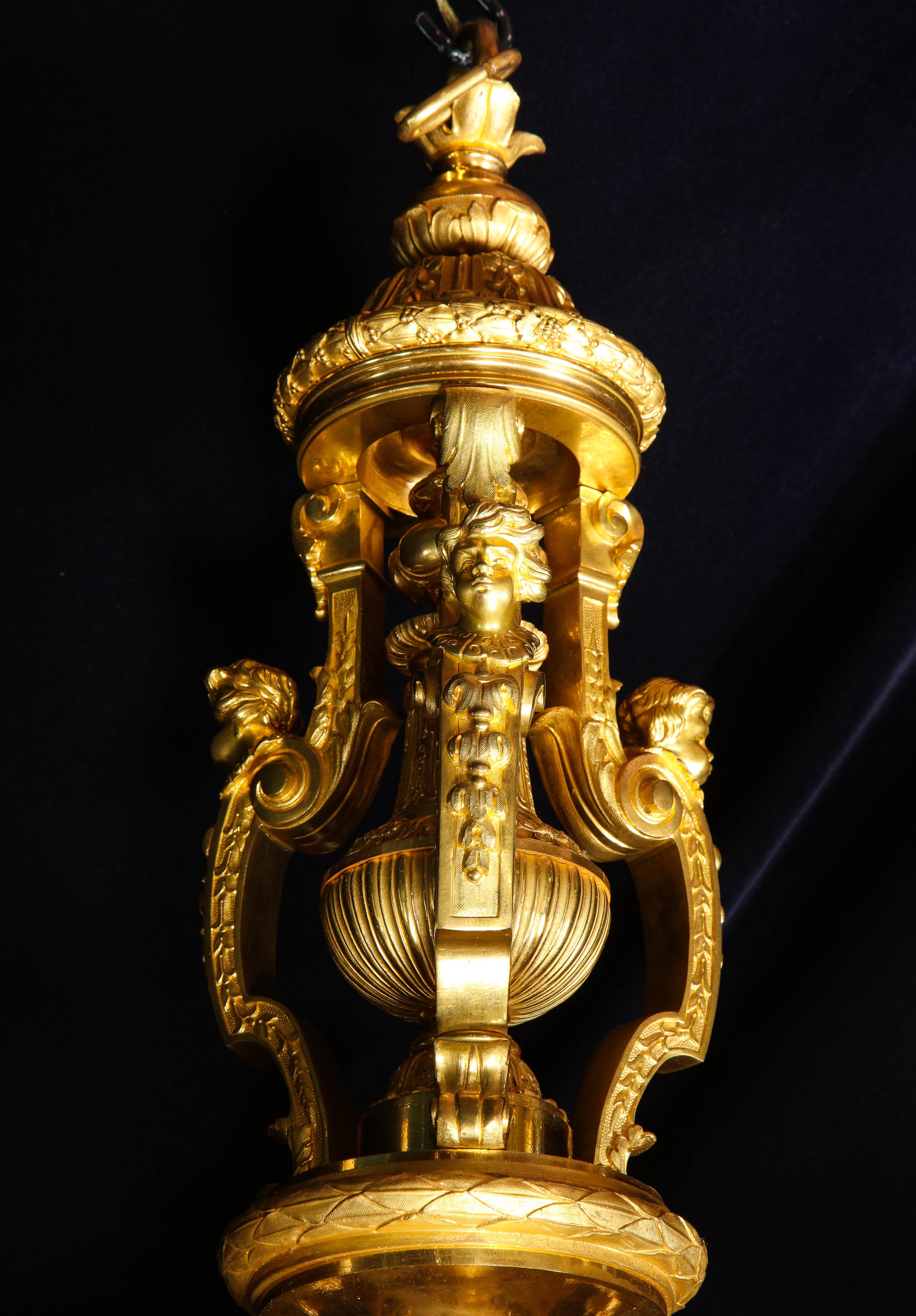 Palatial and Large Antique French Louis XVI Gilt Bronze Figural Chandelier For Sale 7
