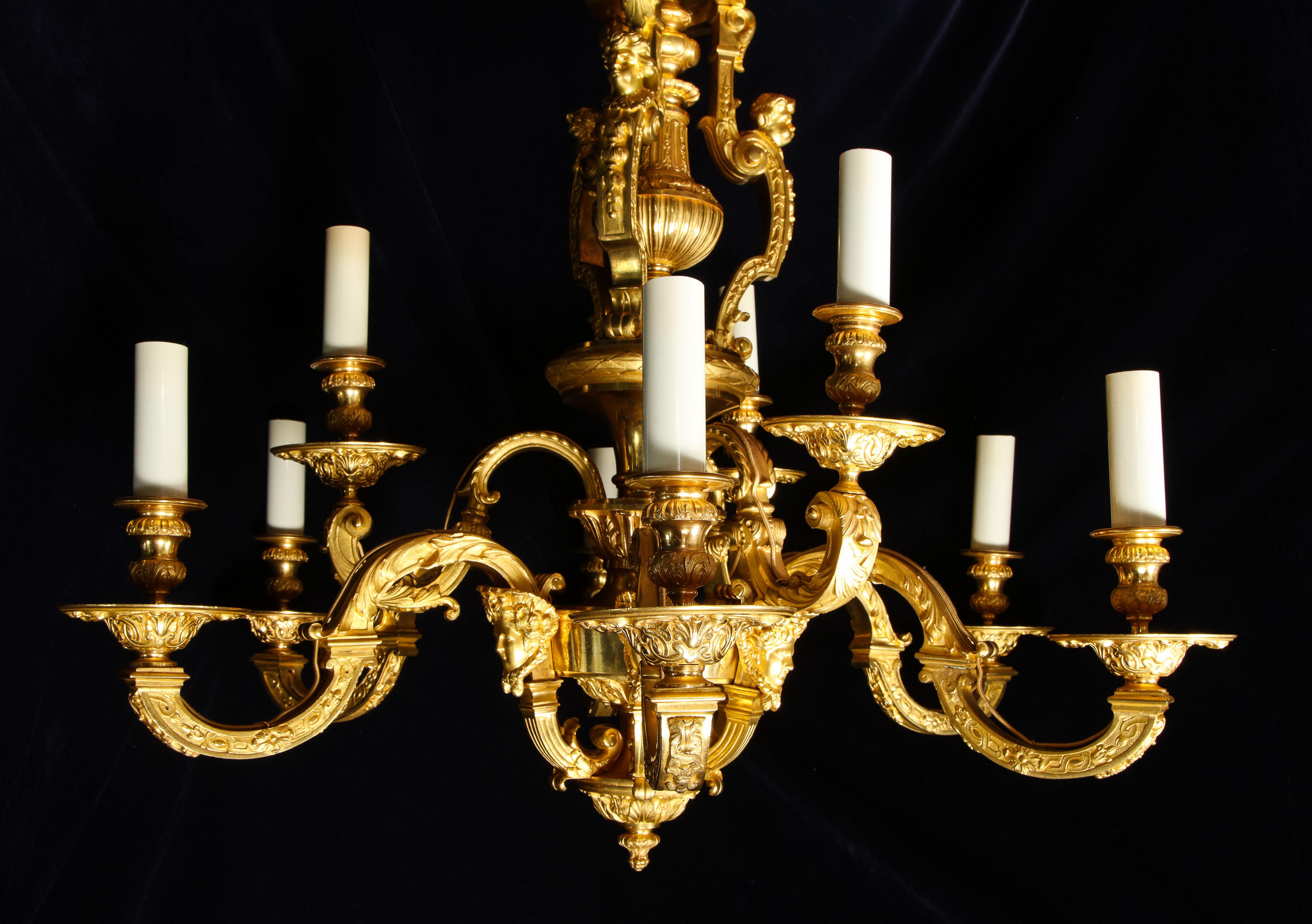 Palatial and Large Antique French Louis XVI Gilt Bronze Figural Chandelier For Sale 9