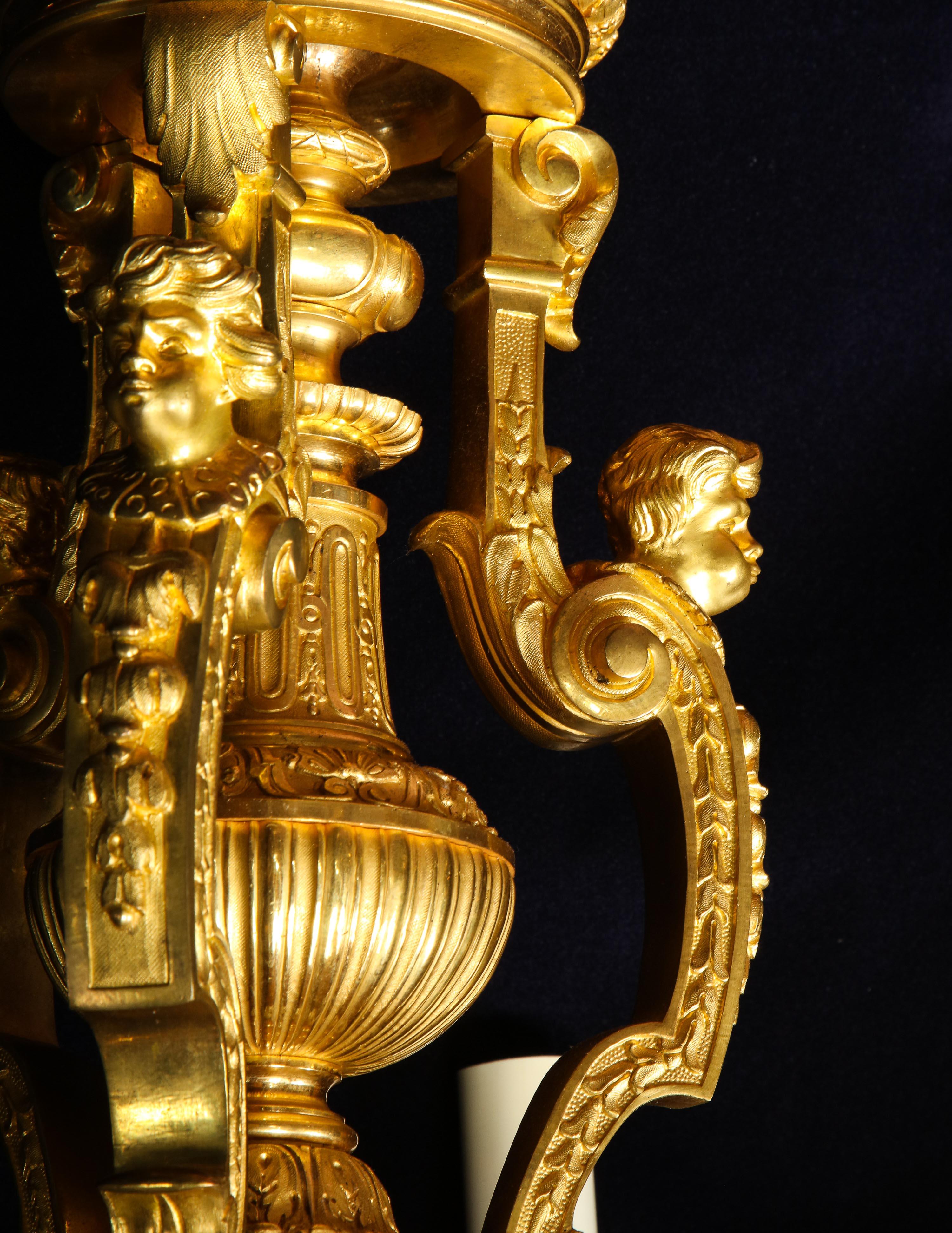 Palatial and Large Antique French Louis XVI Gilt Bronze Figural Chandelier For Sale 11