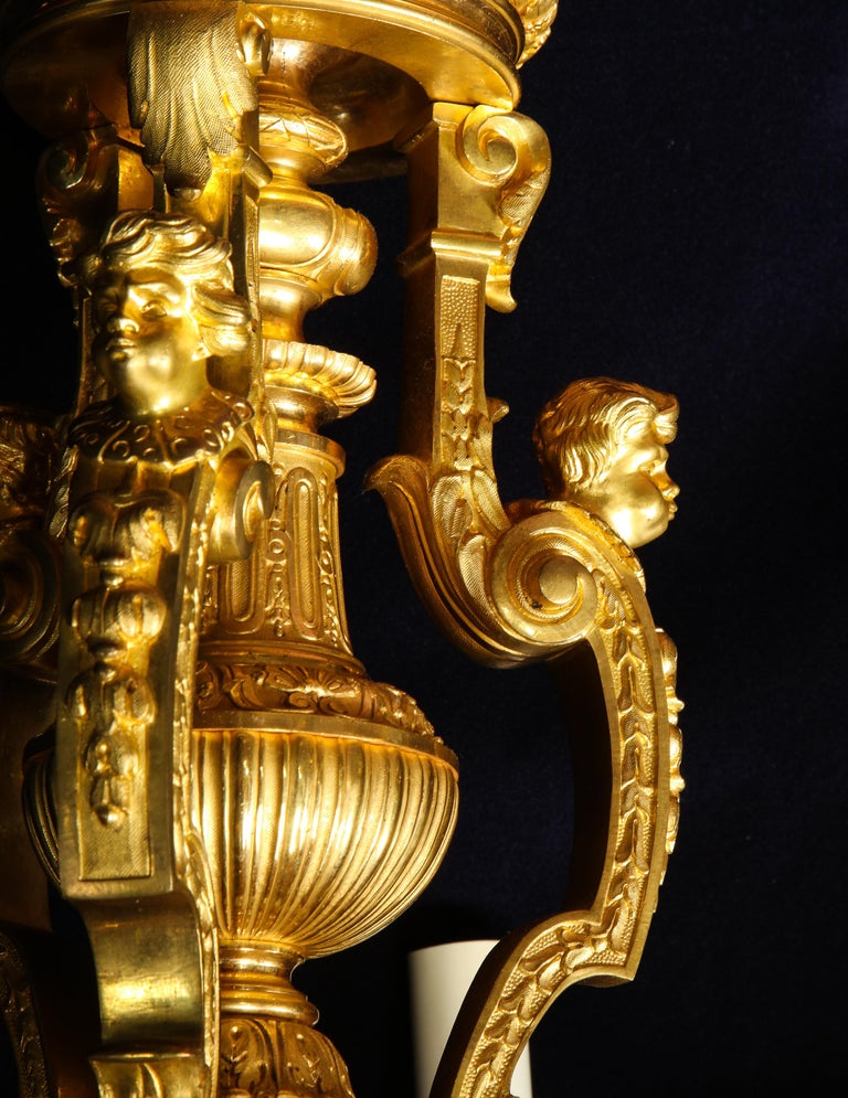 Palatial and Large Antique French Louis XVI Gilt Bronze Figural Chandelier For Sale 14